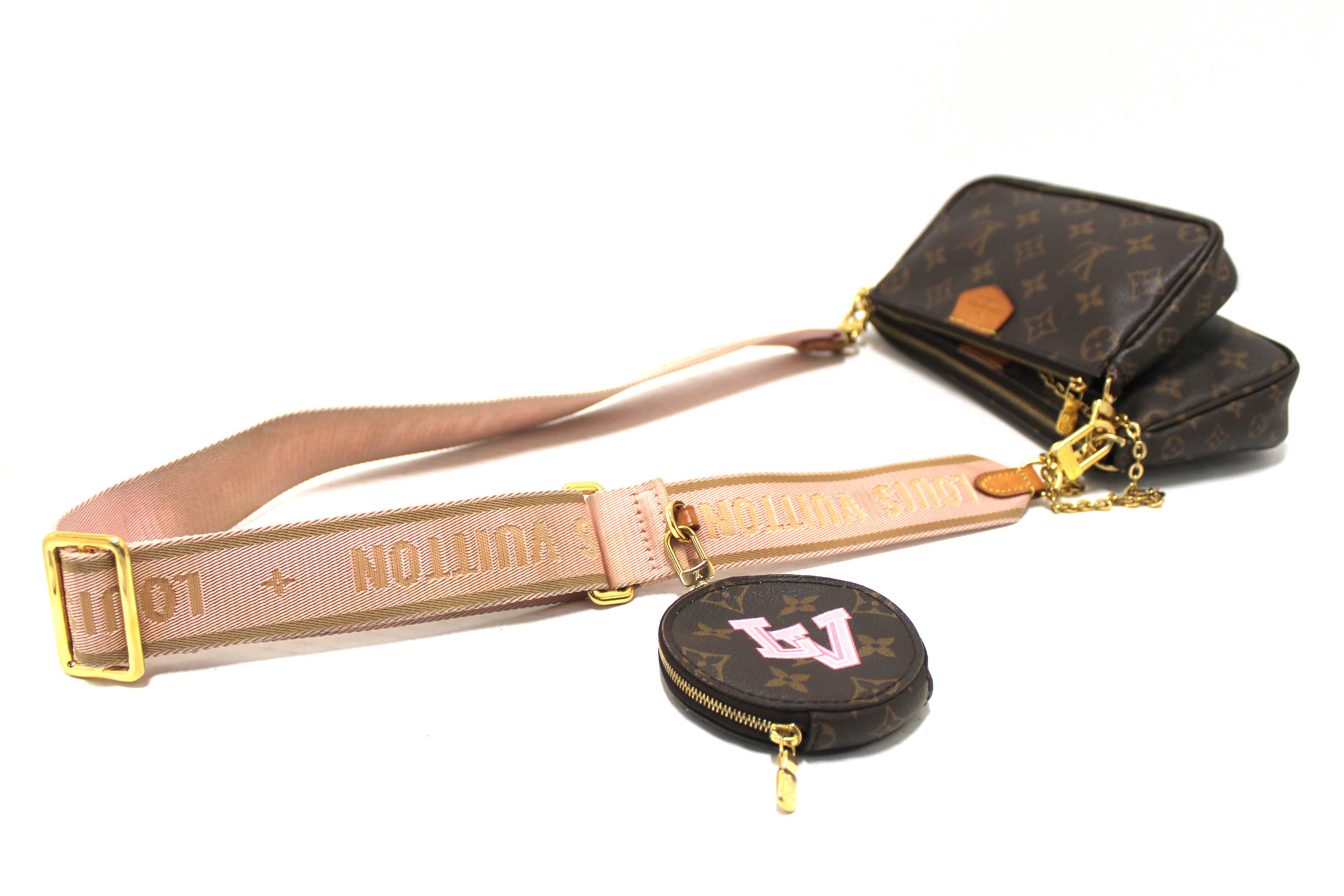 Authentic Louis Vuitton Classic Monogram Pink Strap Multi-Pochette Accessoires Bag
