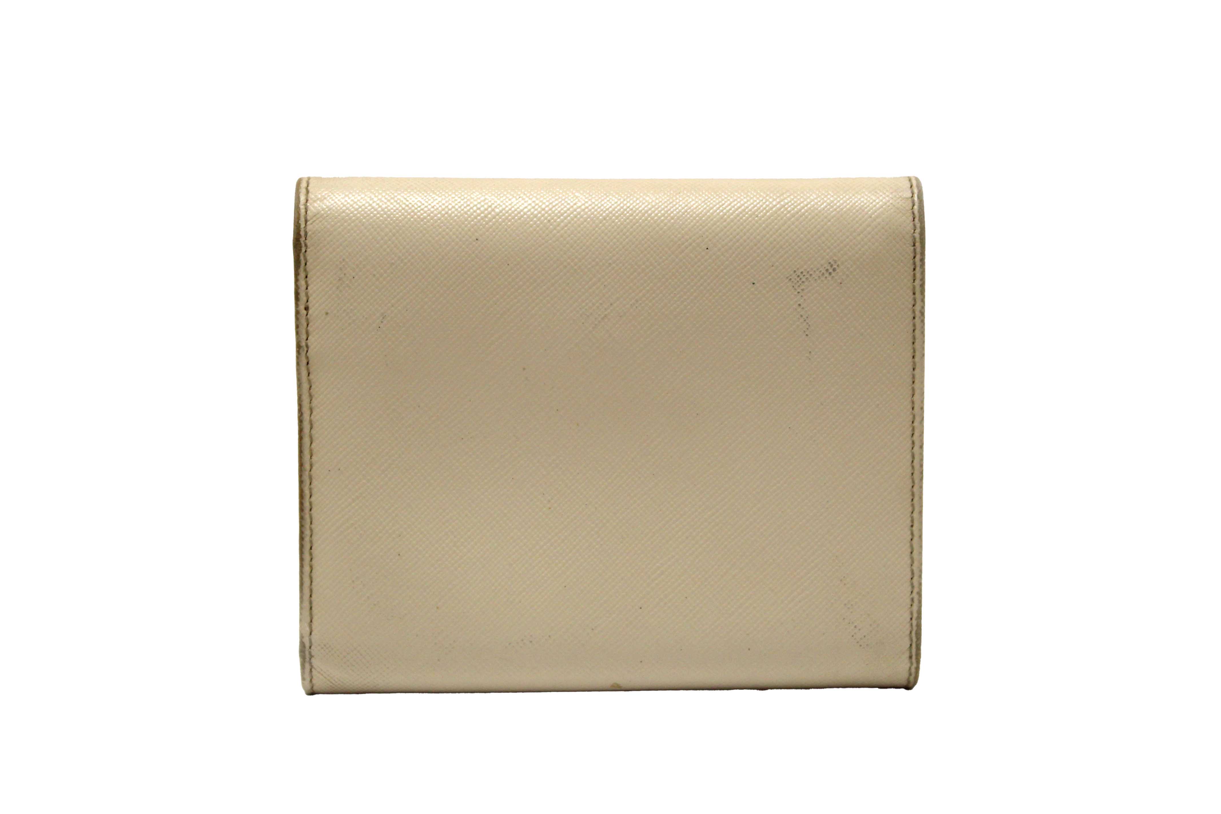 Authentic Prada White Saffiano Leather Bifold Medium Wallet