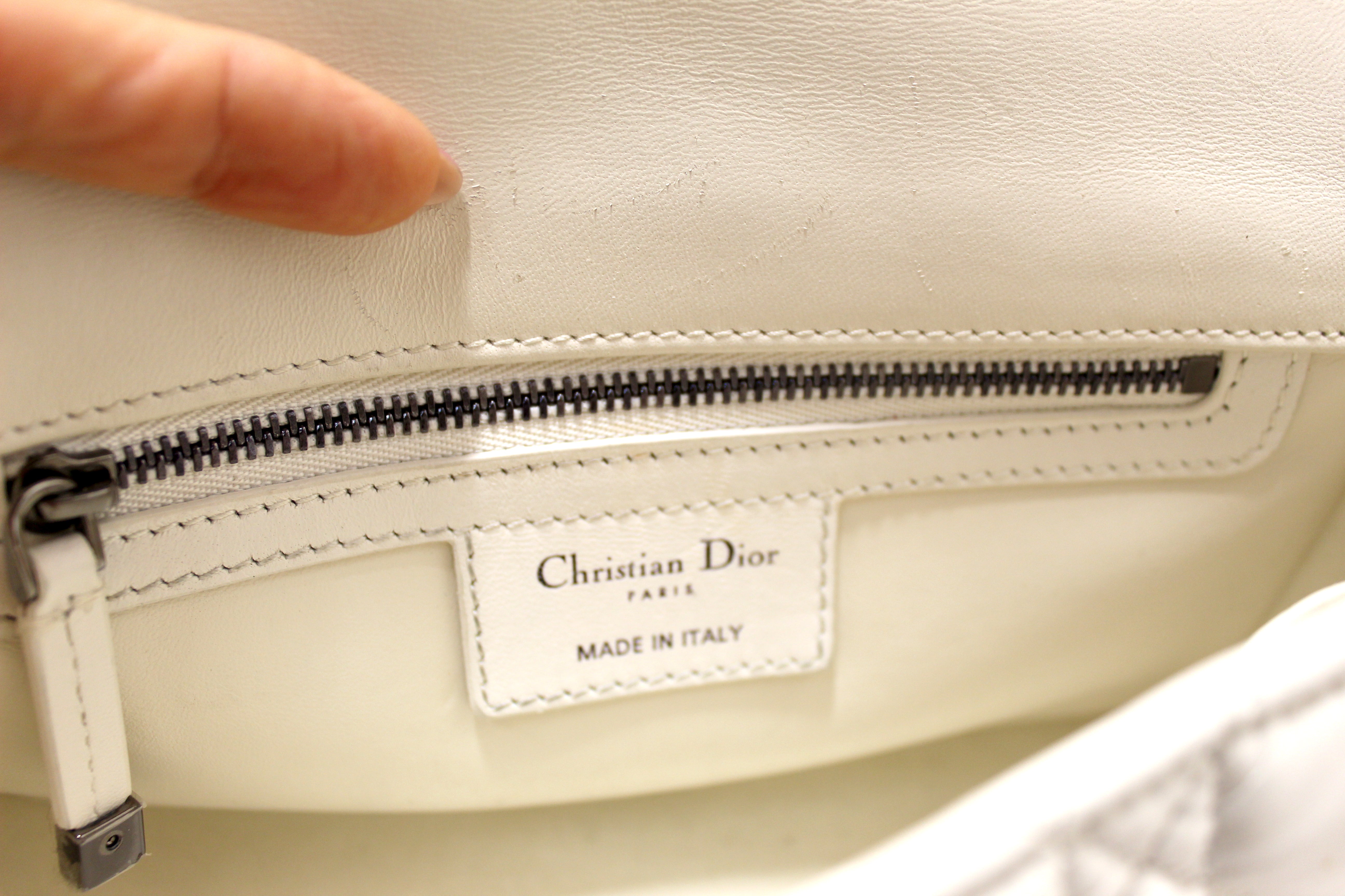 Authentic Christian Dior White Lambskin Leather Small Caro Shoulder Crossbody Bag