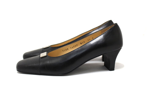 Authentic Salvatore Ferragamo Black Leather Ramila 5cm Pumps Shoes Size 5.5D