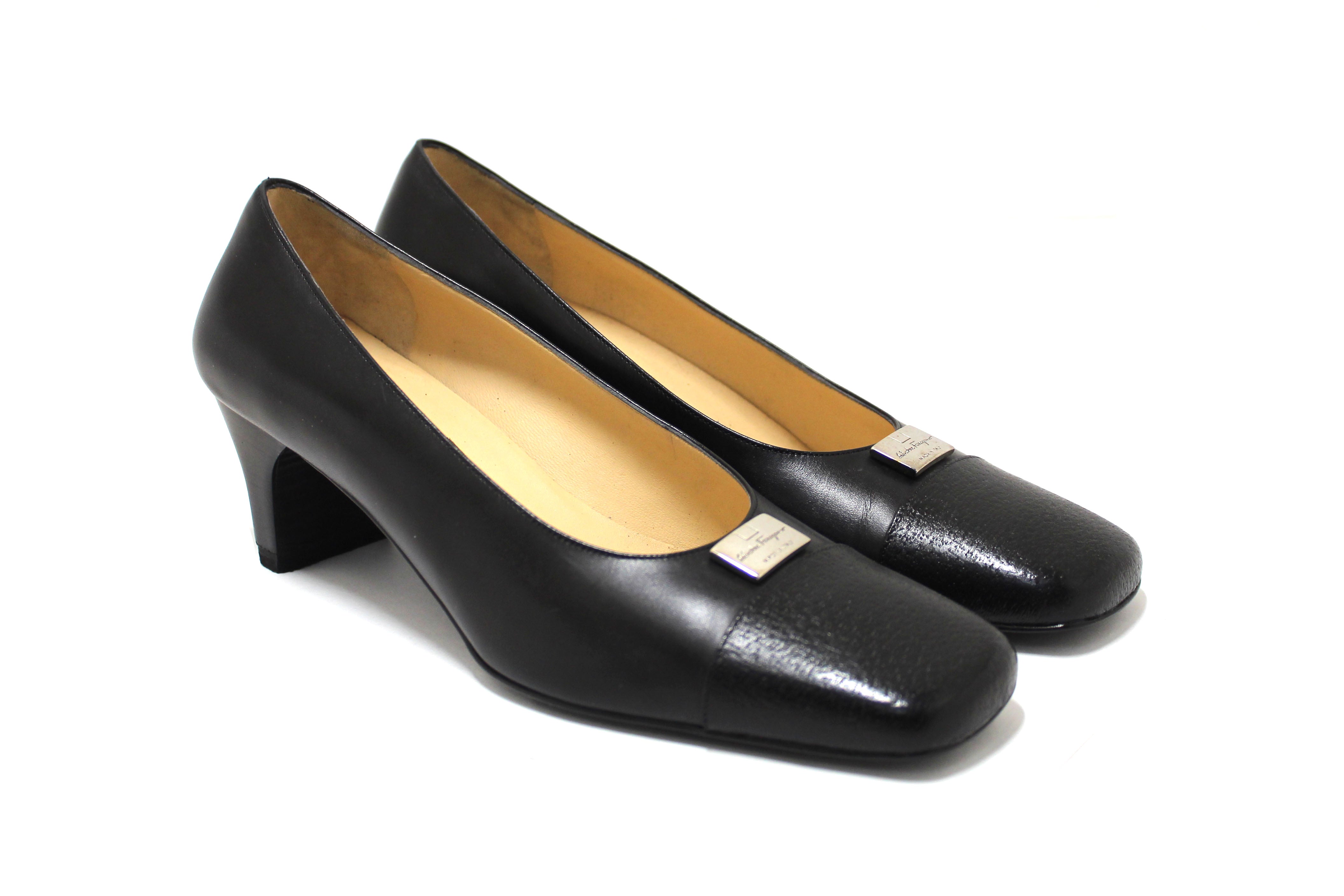 Authentic Salvatore Ferragamo Black Leather Ramila 5cm Pumps Shoes Size 5.5D