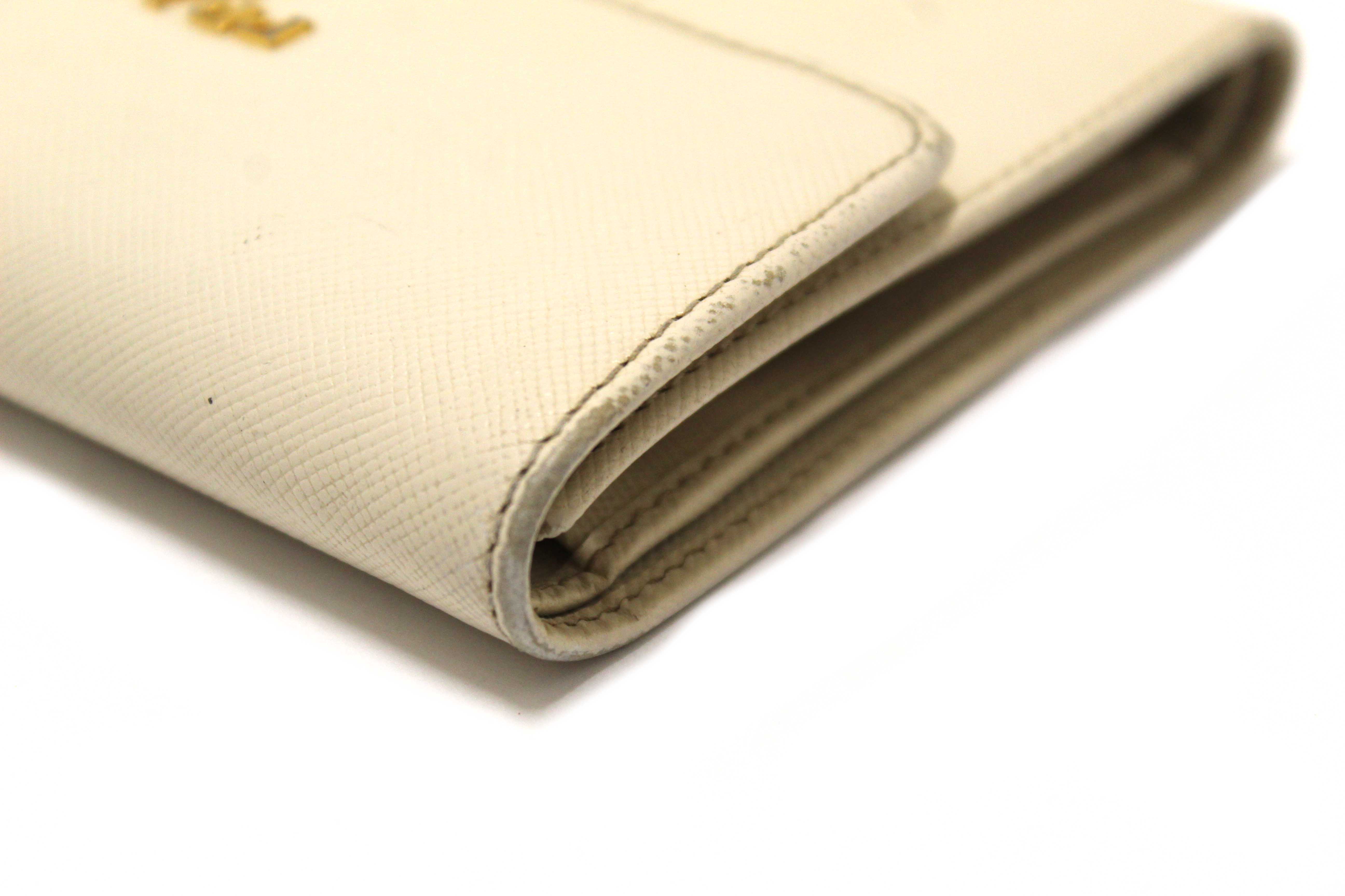 Authentic Prada White Saffiano Leather Bifold Medium Wallet