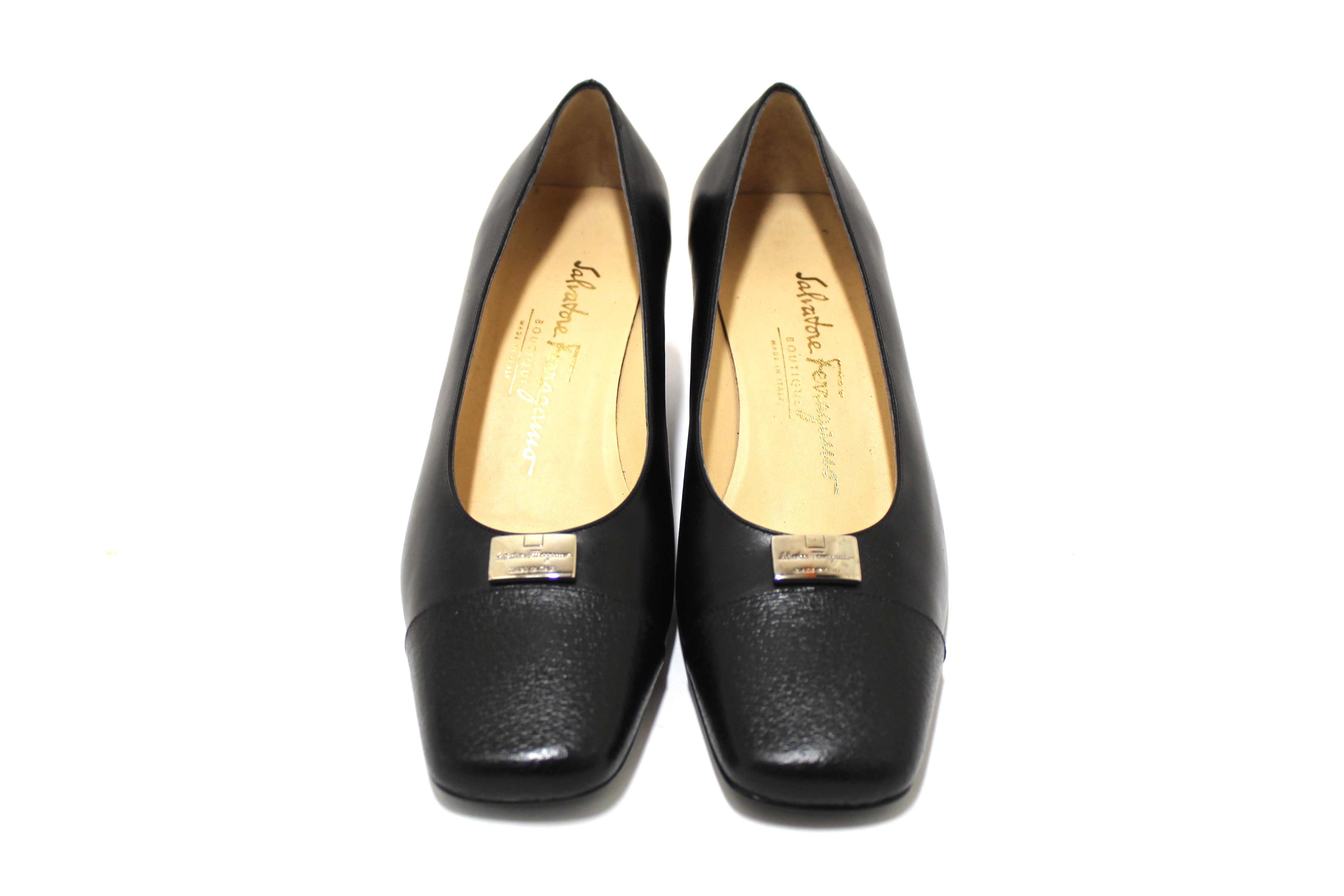 Authentic Salvatore Ferragamo Black Leather Ramila 5cm Pumps Shoes Size 5.5D