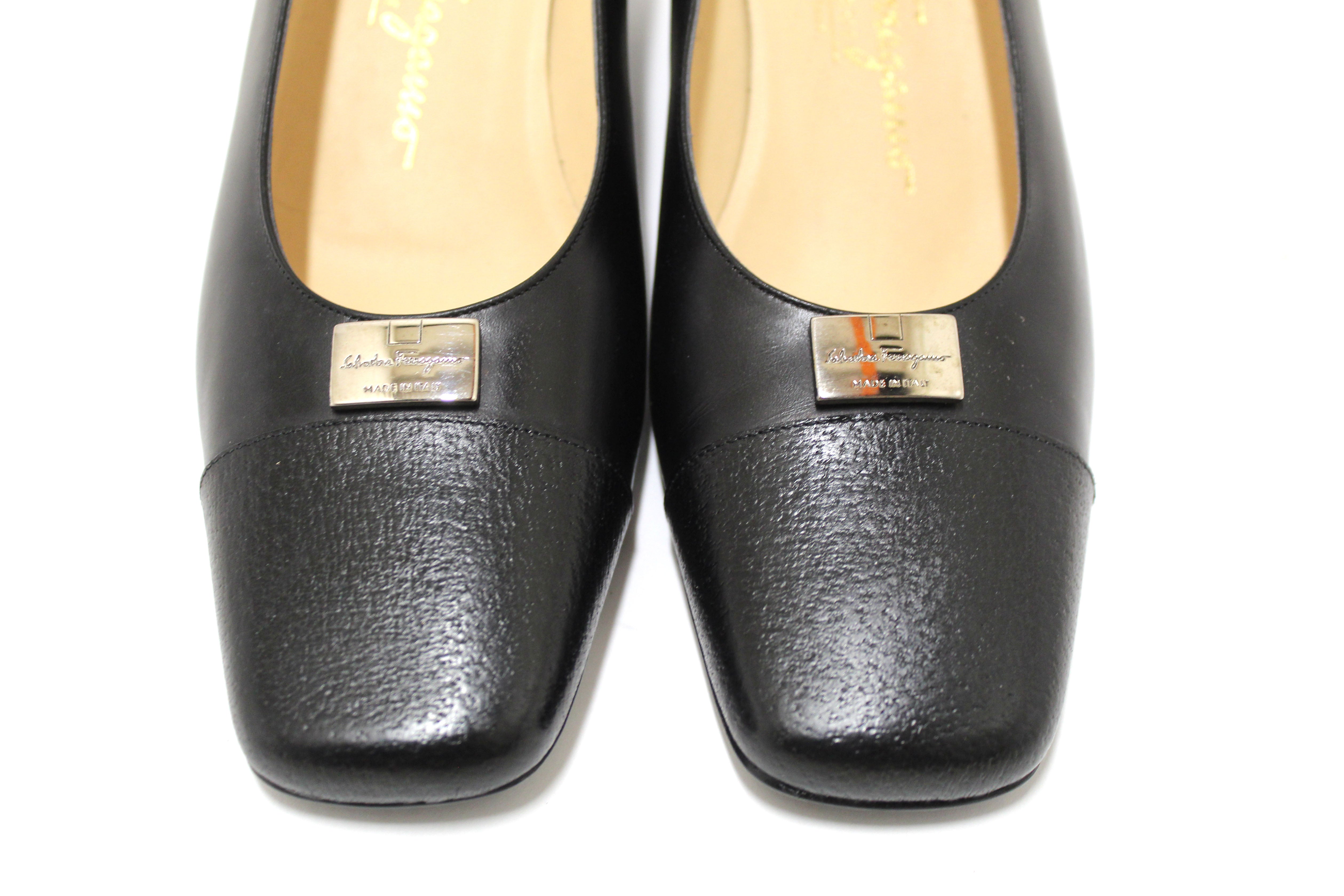 Authentic Salvatore Ferragamo Black Leather Ramila 5cm Pumps Shoes Size 5.5D