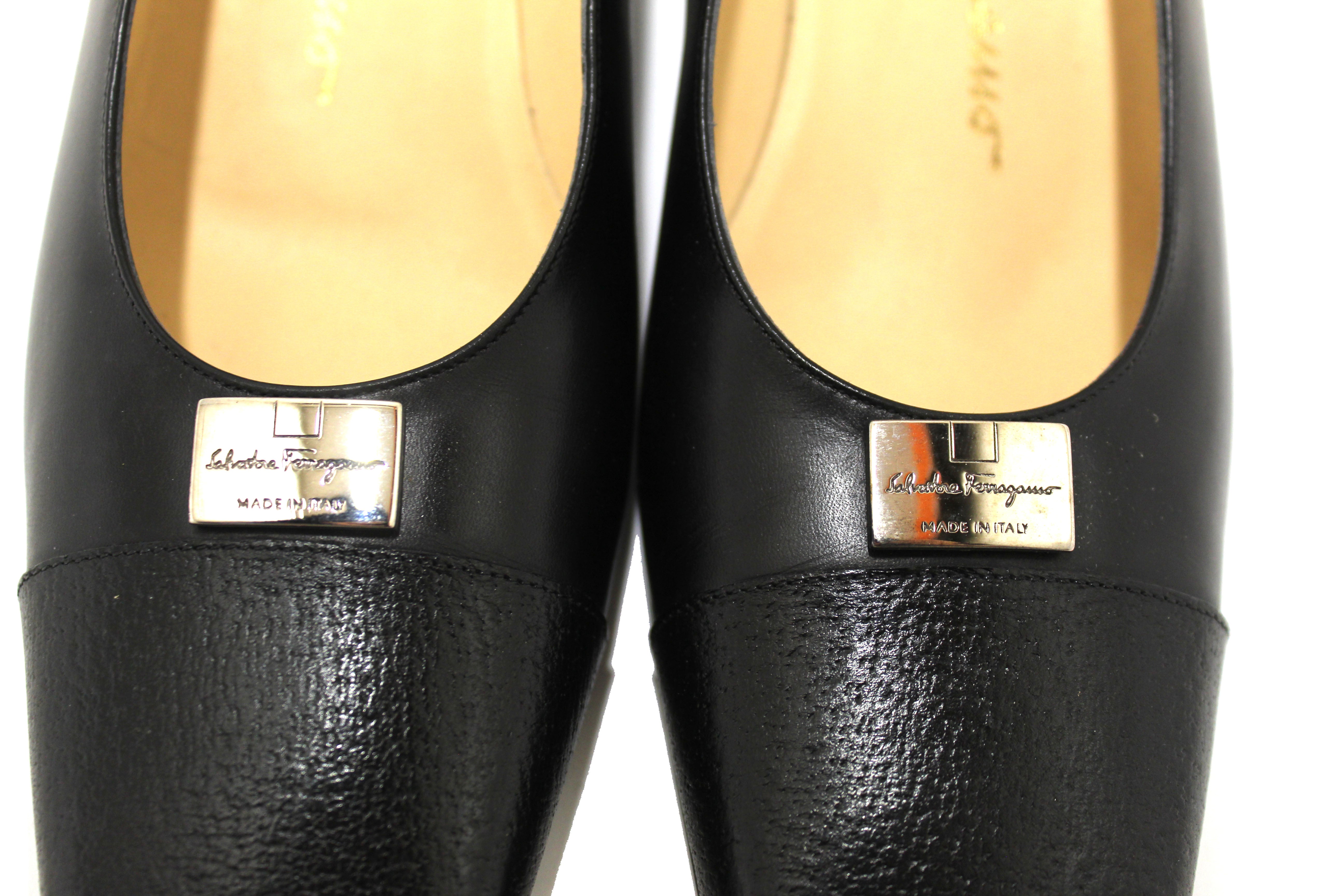 Authentic Salvatore Ferragamo Black Leather Ramila 5cm Pumps Shoes Size 5.5D