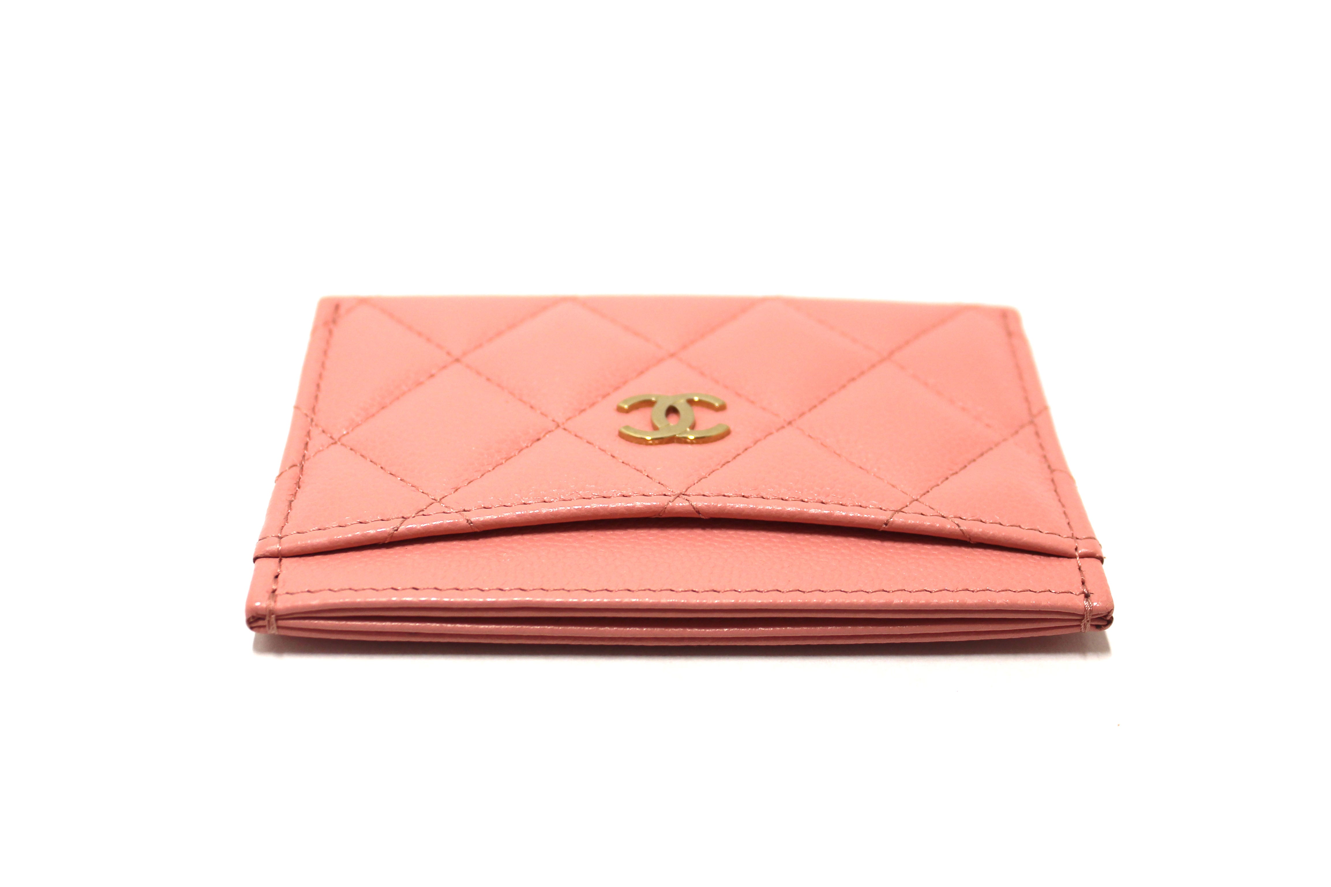 Authentic Chanel Pink Quilted Caviar Leather Card Holder