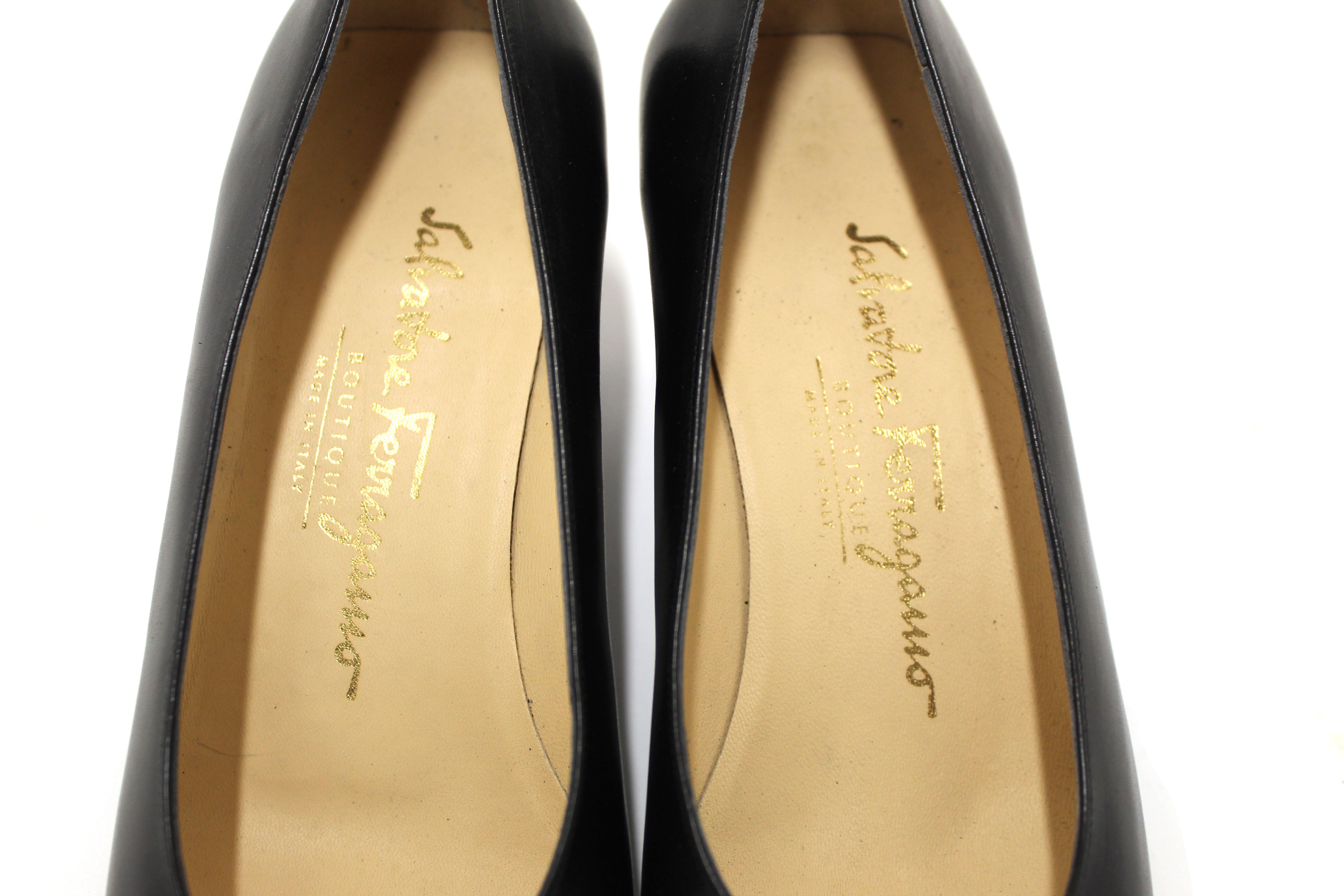 Authentic Salvatore Ferragamo Black Leather Ramila 5cm Pumps Shoes Size 5.5D