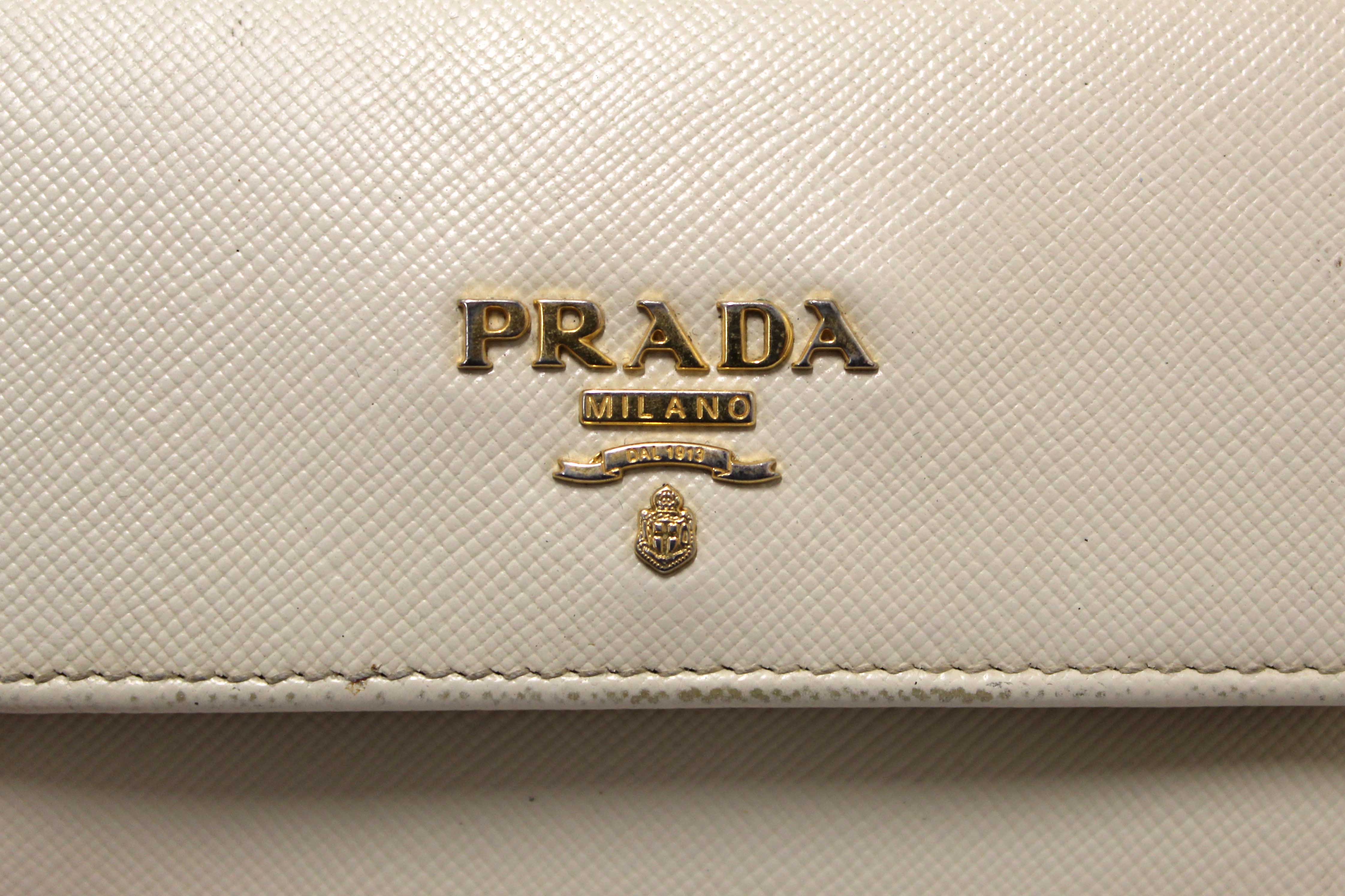 Authentic Prada White Saffiano Leather Bifold Medium Wallet