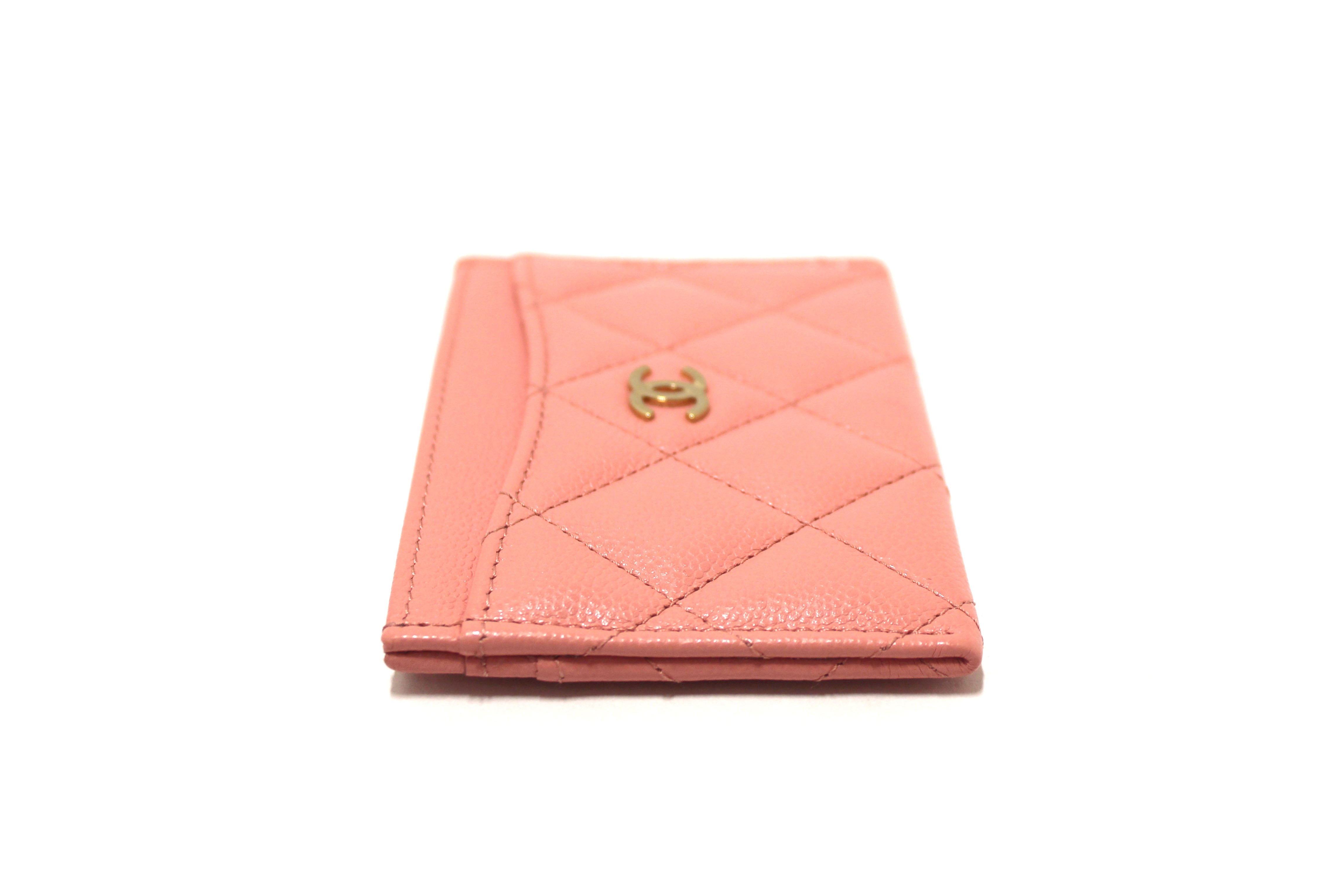 Authentic Chanel Pink Quilted Caviar Leather Card Holder