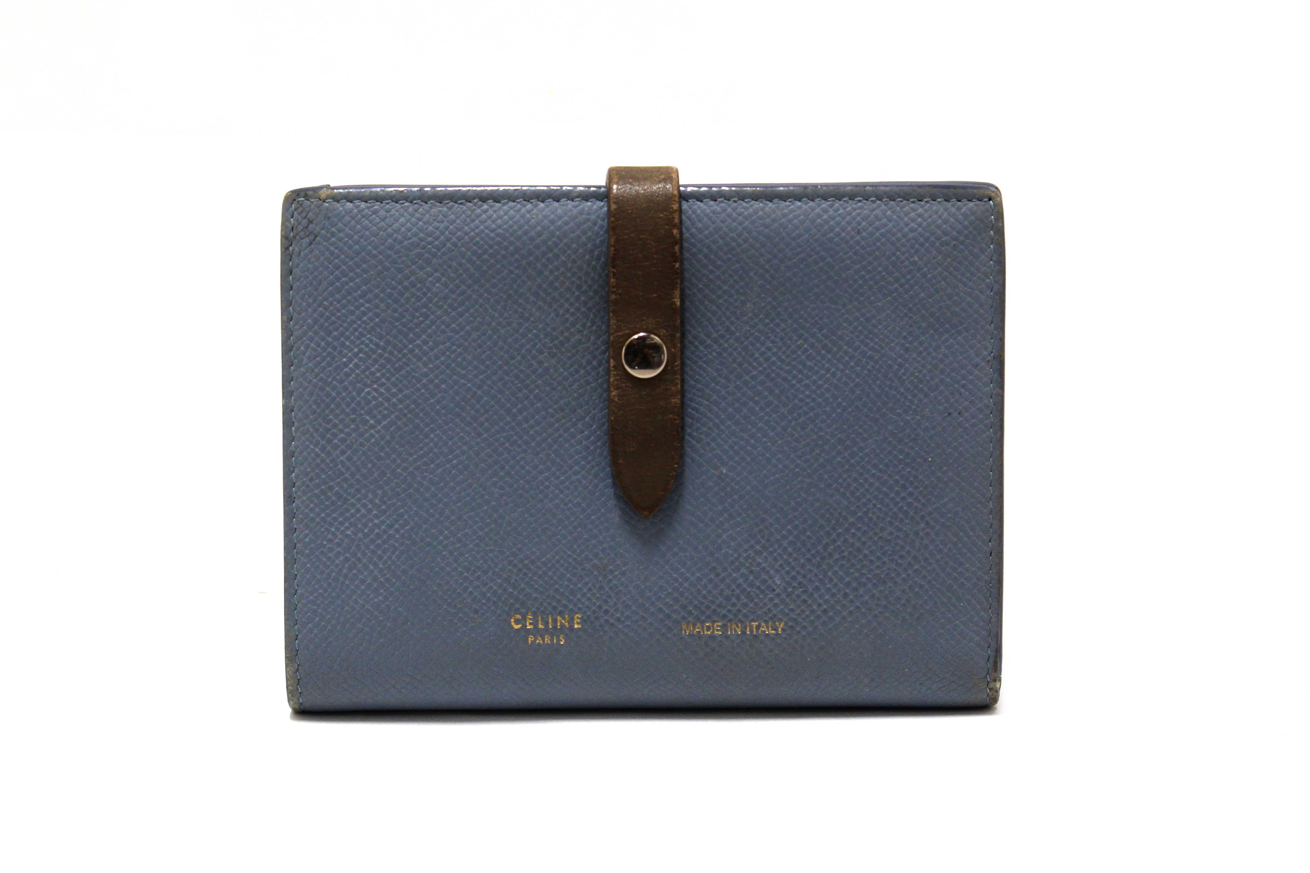 Authentic Celine Celine Blue/Grey Leather Multifunction Strap Wallet