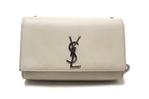 Authentic Yves Saint Laurent YSL Beige Leather Kate Flap Wallet On Chain/Clutch Bag