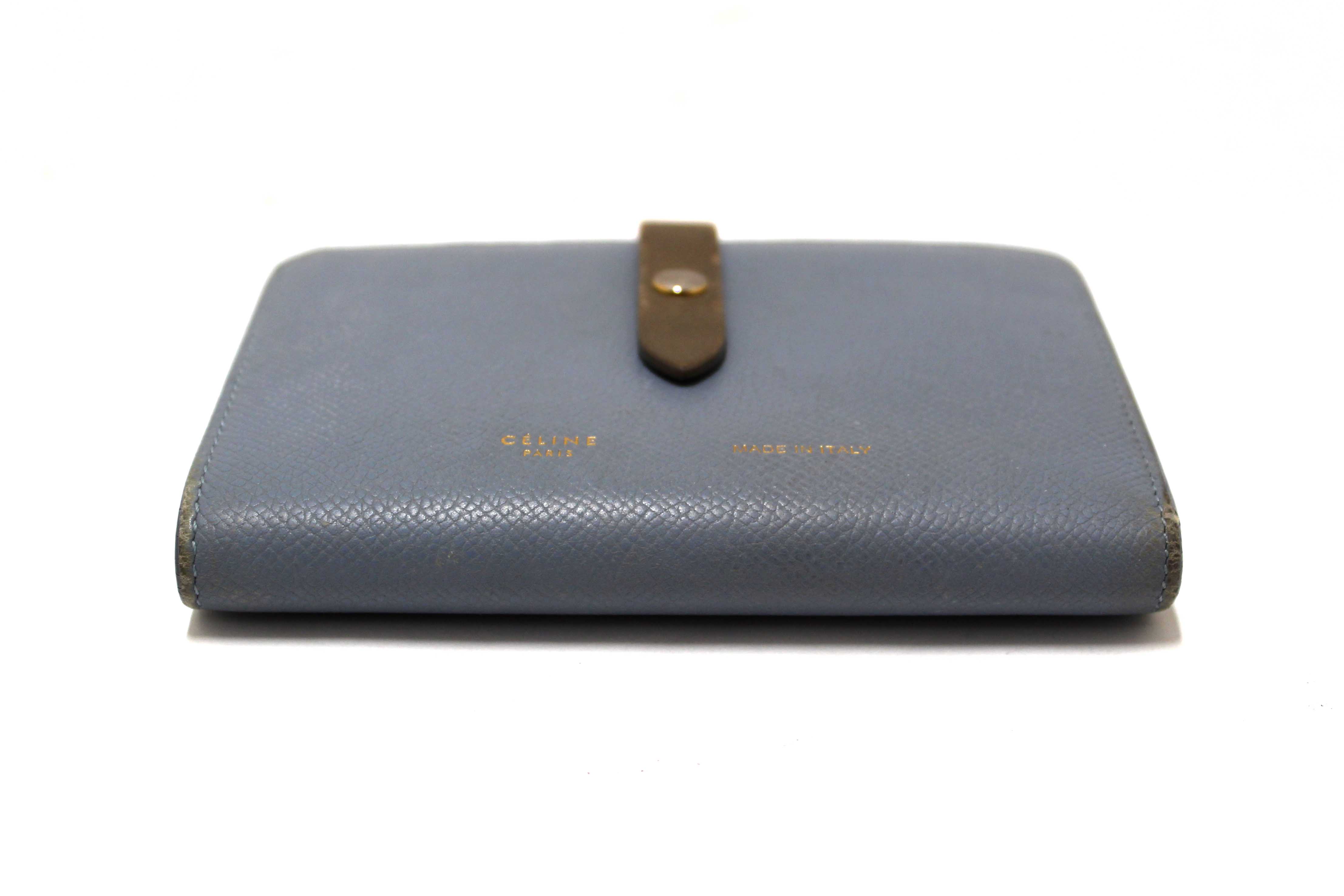 Authentic Celine Celine Blue/Grey Leather Multifunction Strap Wallet