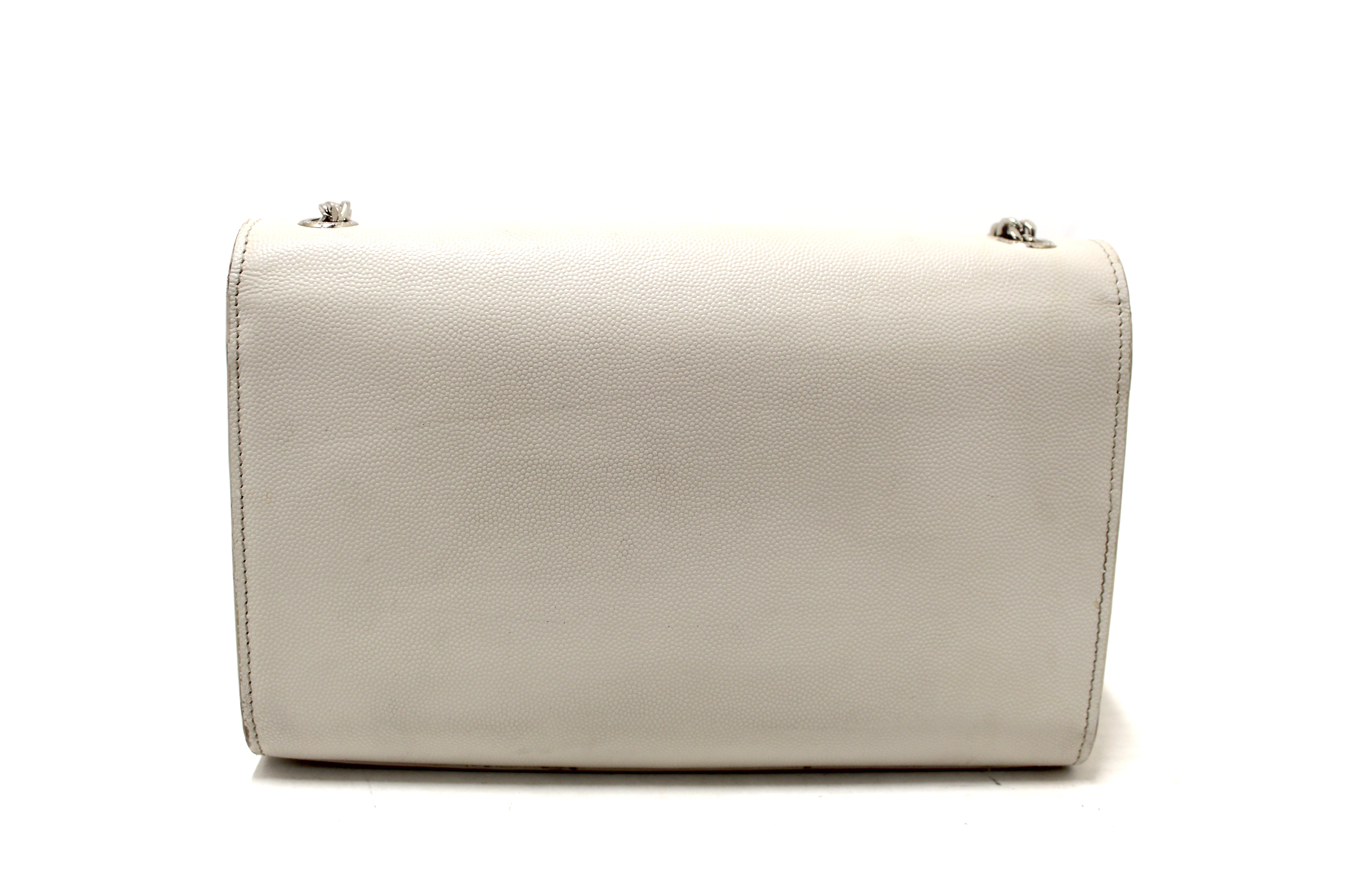 Authentic Yves Saint Laurent YSL Beige Leather Kate Flap Wallet On Chain/Clutch Bag
