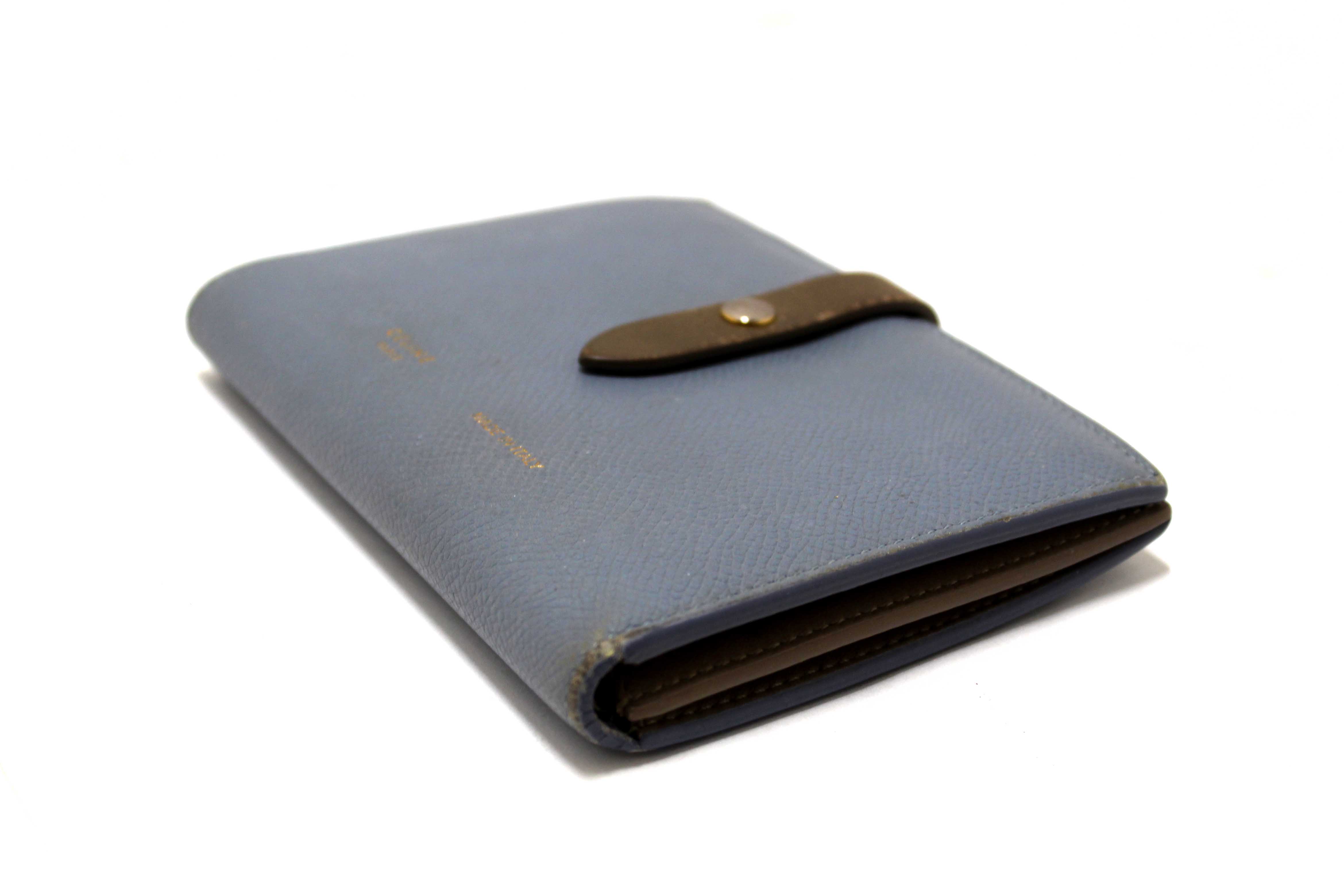 Authentic Celine Celine Blue/Grey Leather Multifunction Strap Wallet