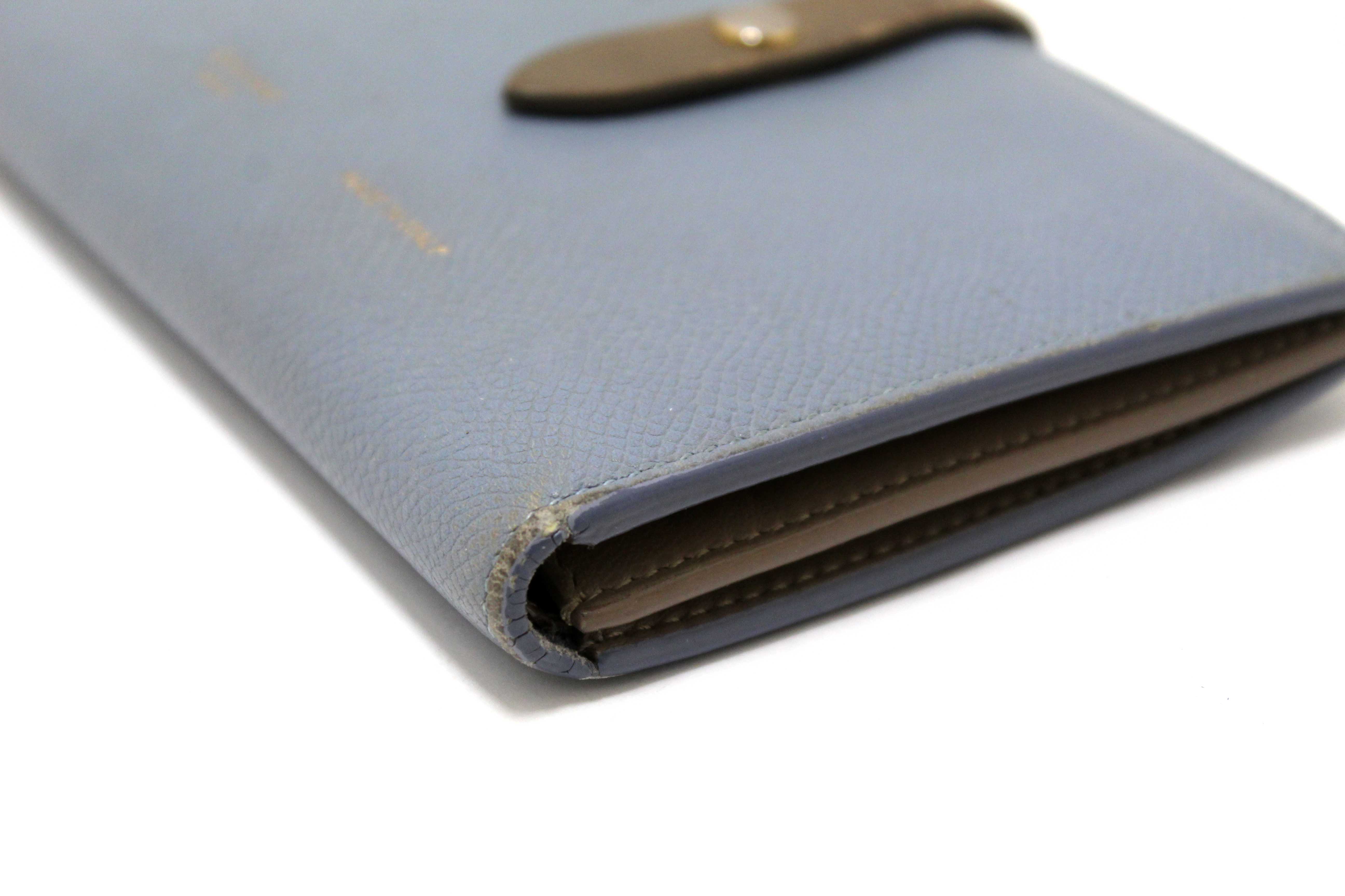 Authentic Celine Celine Blue/Grey Leather Multifunction Strap Wallet