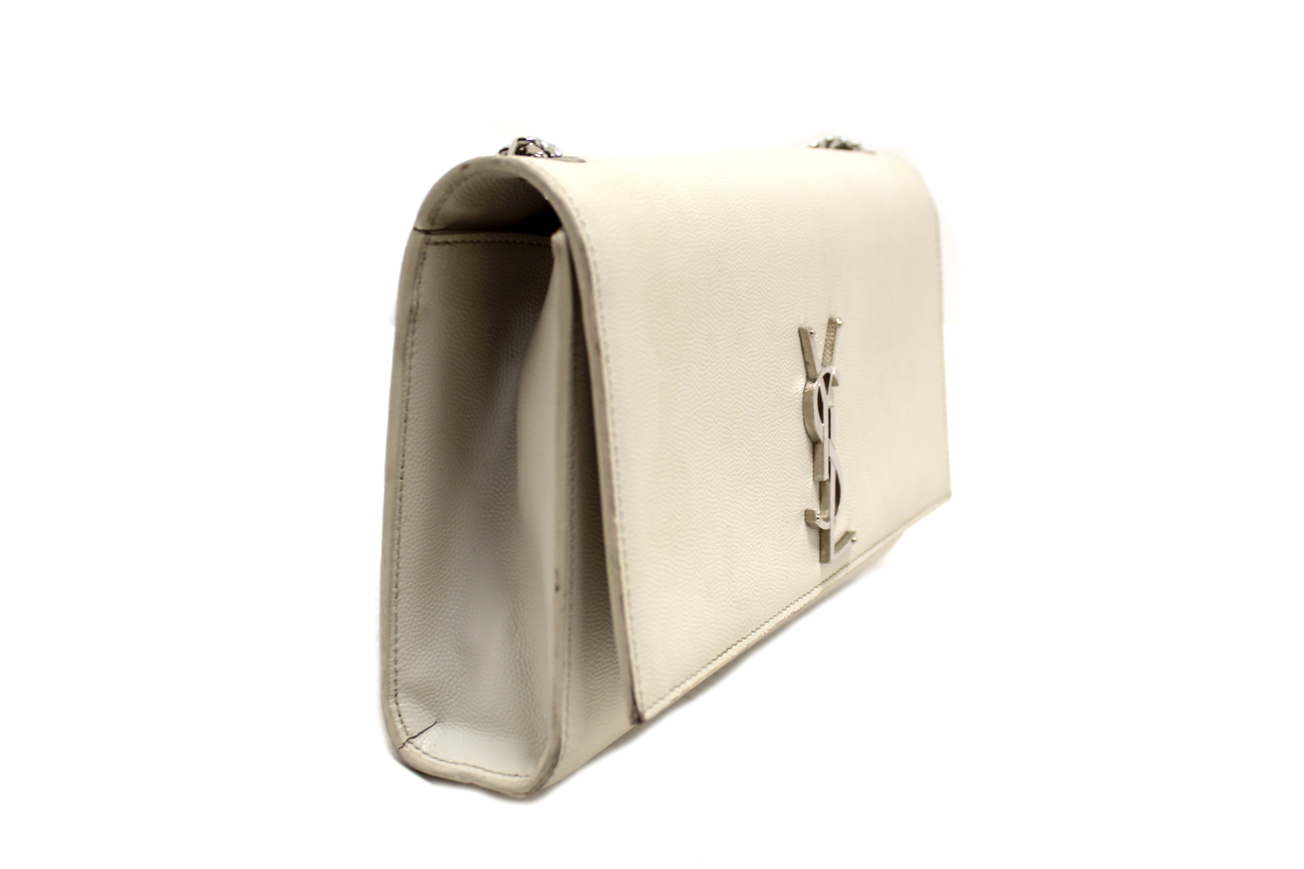 Authentic Yves Saint Laurent YSL Beige Leather Kate Flap Wallet On Chain/Clutch Bag