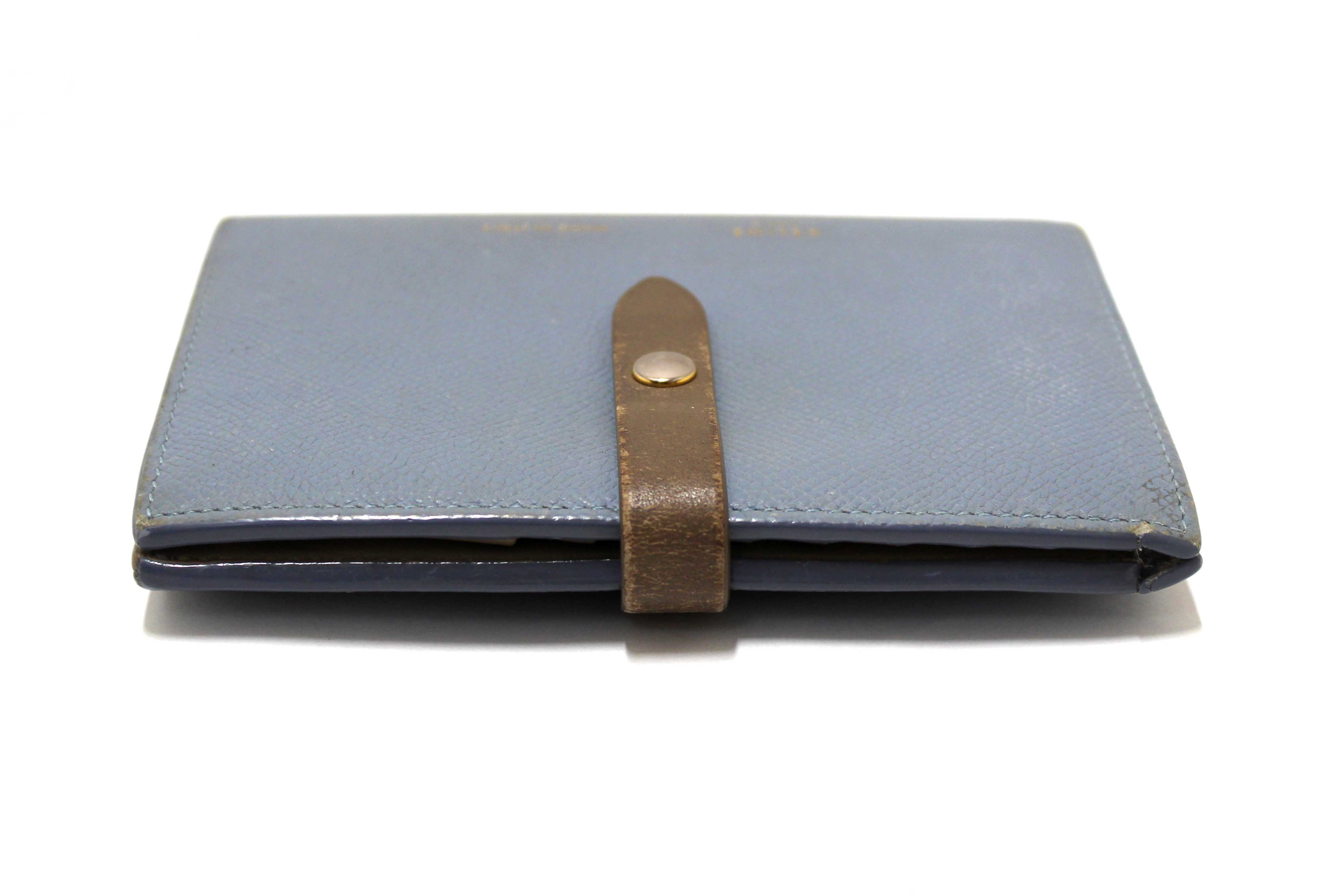 Authentic Celine Celine Blue/Grey Leather Multifunction Strap Wallet
