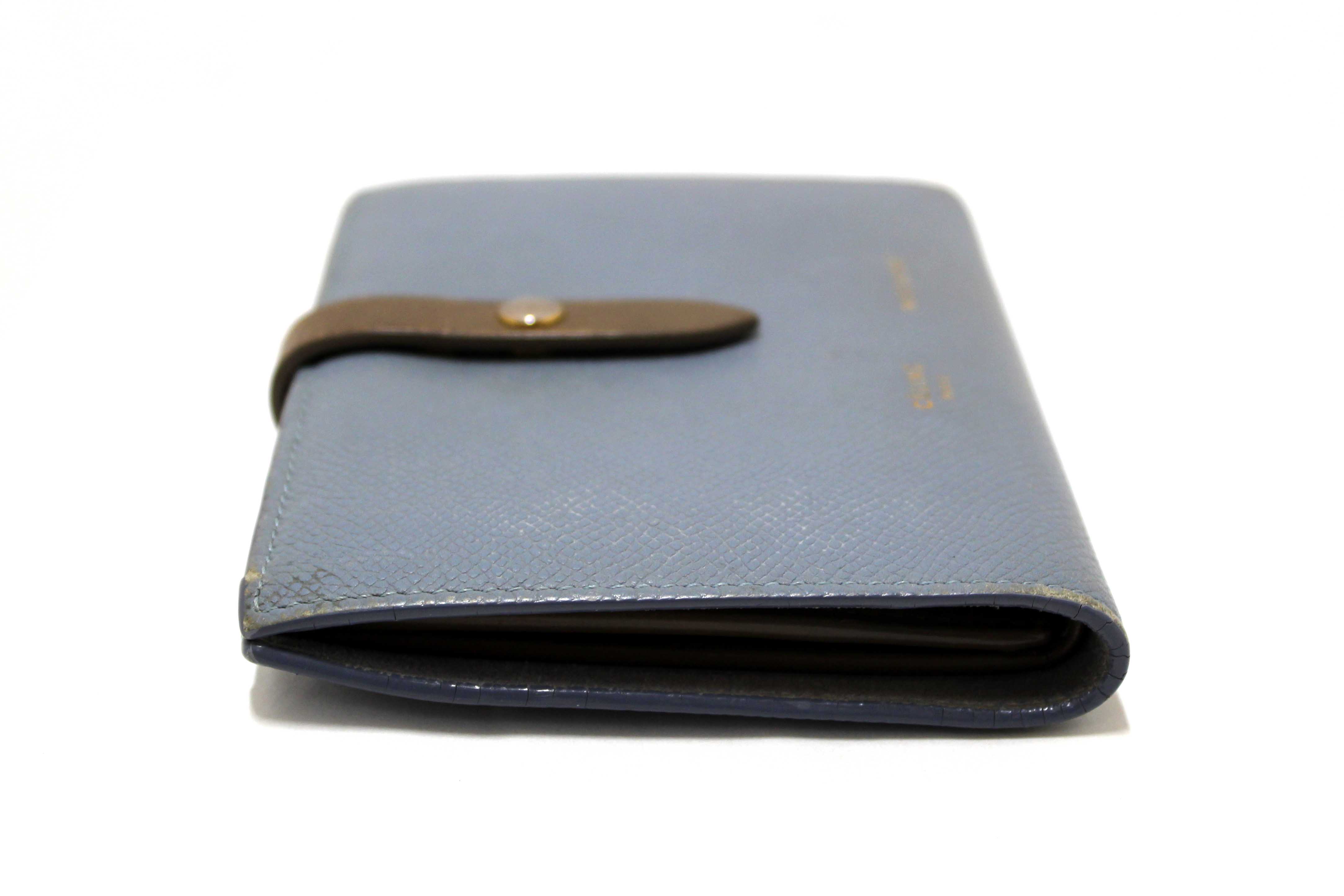 Authentic Celine Celine Blue/Grey Leather Multifunction Strap Wallet