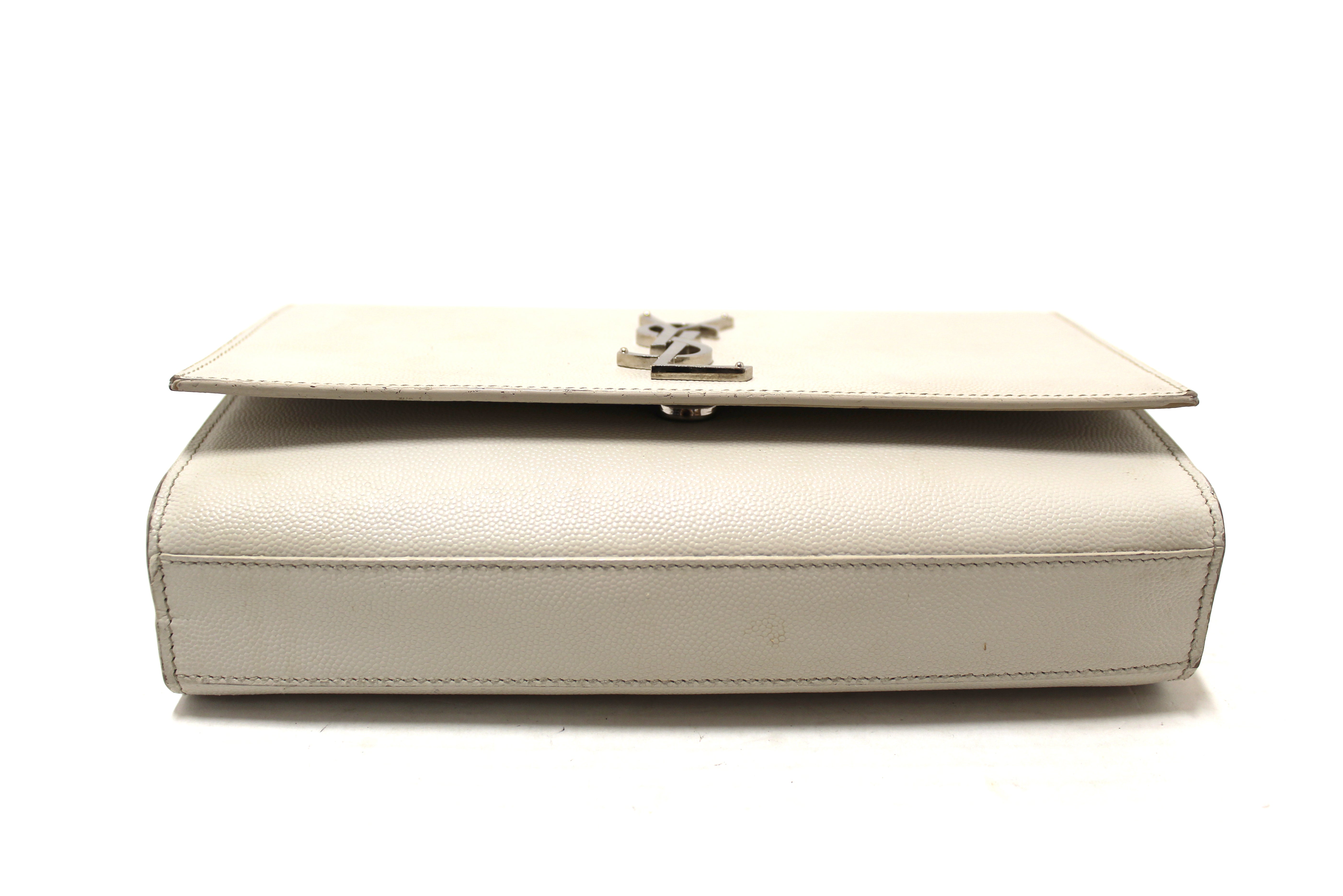Authentic Yves Saint Laurent YSL Beige Leather Kate Flap Wallet On Chain/Clutch Bag