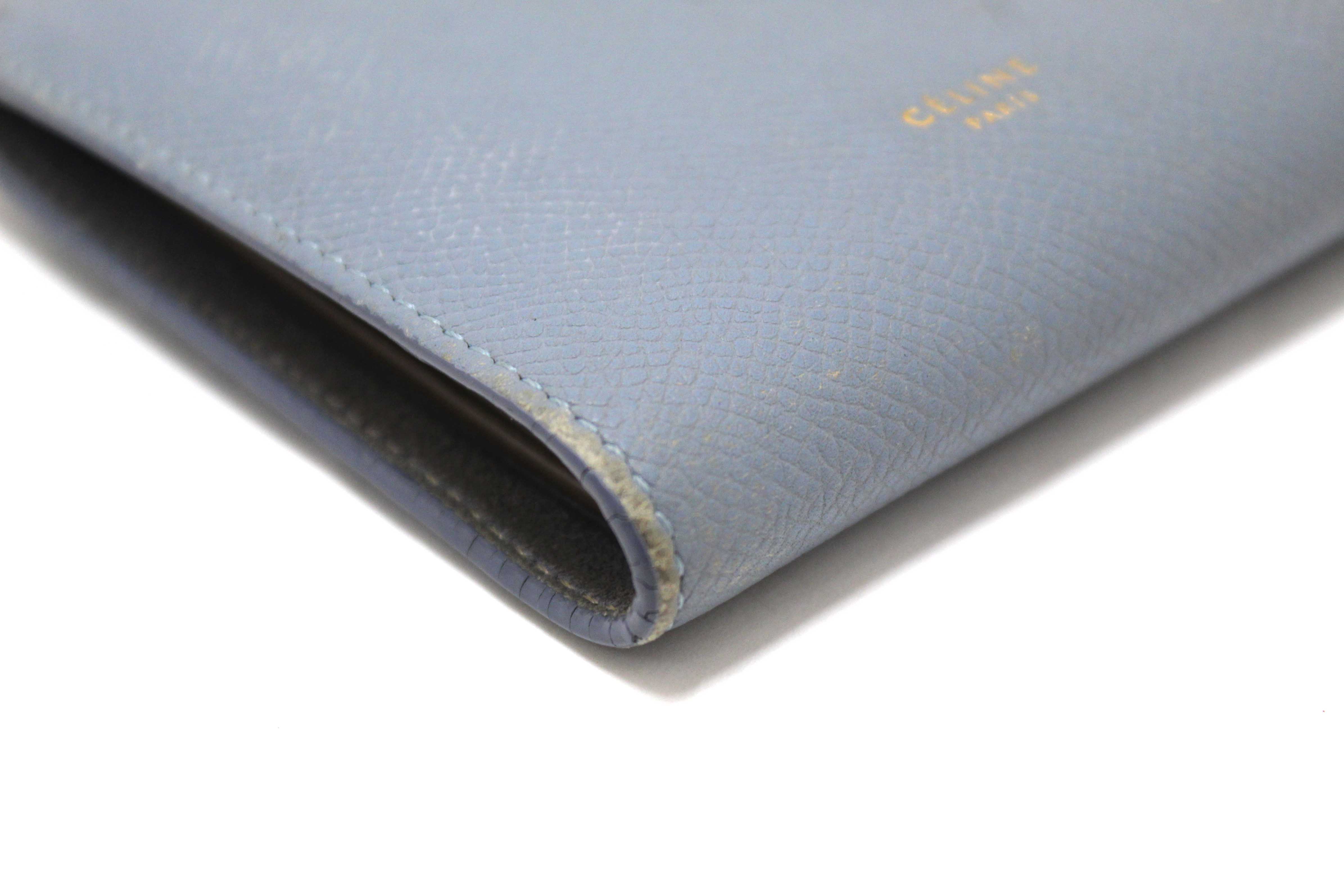 Authentic Celine Celine Blue/Grey Leather Multifunction Strap Wallet