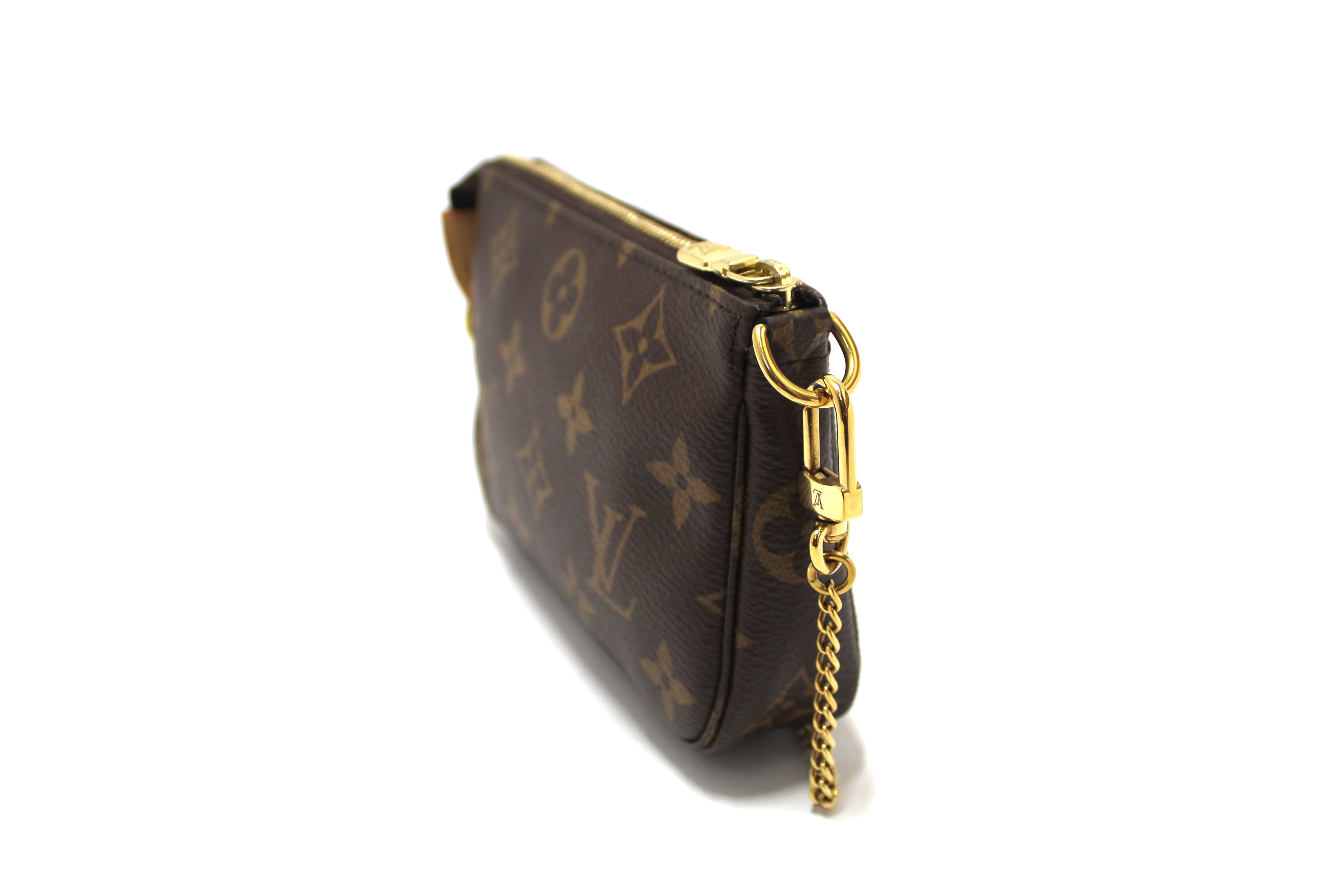 Authentic Louis Vuitton Classic Monogram Canvas Mini Pochette Clutch Bag