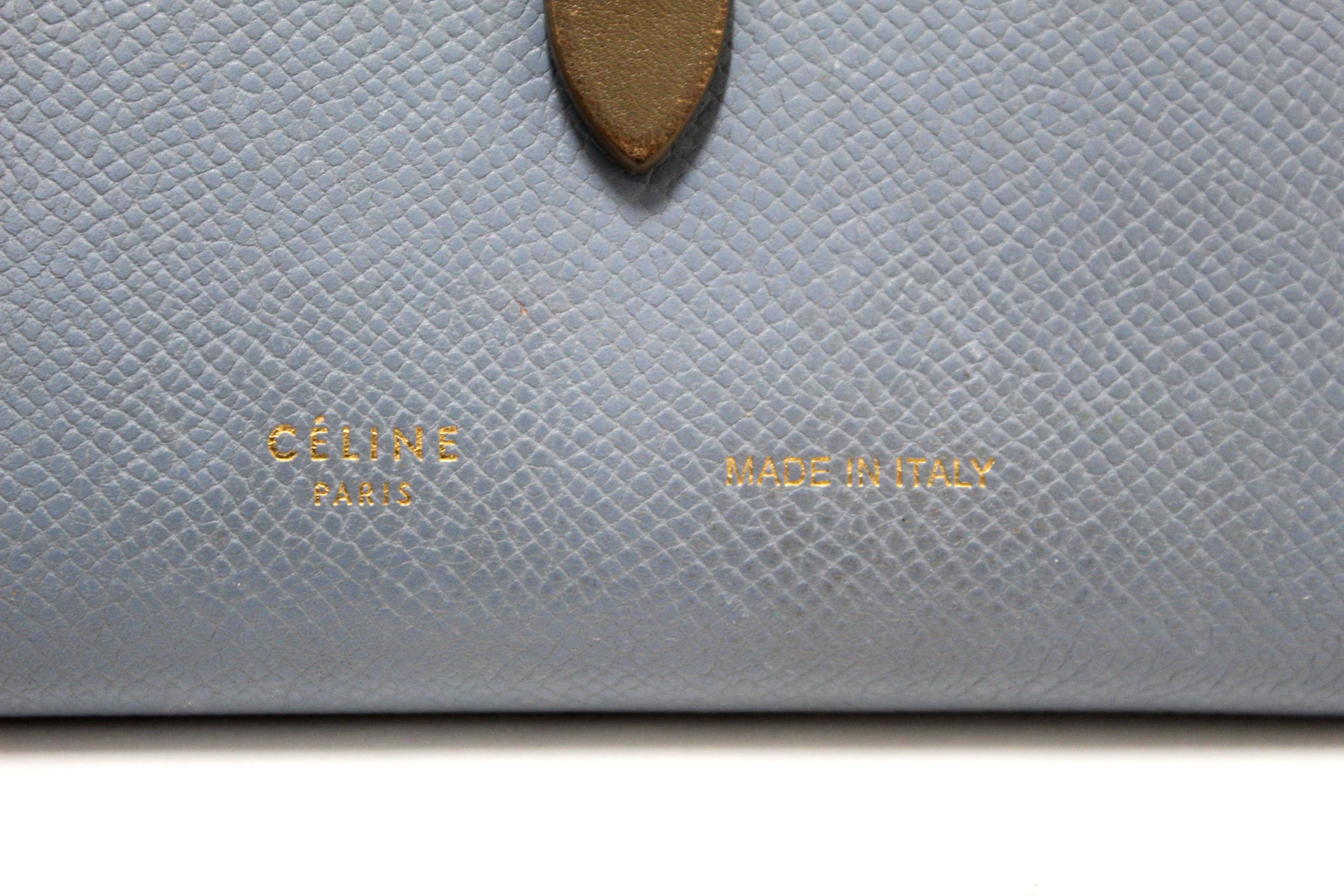 Authentic Celine Celine Blue/Grey Leather Multifunction Strap Wallet