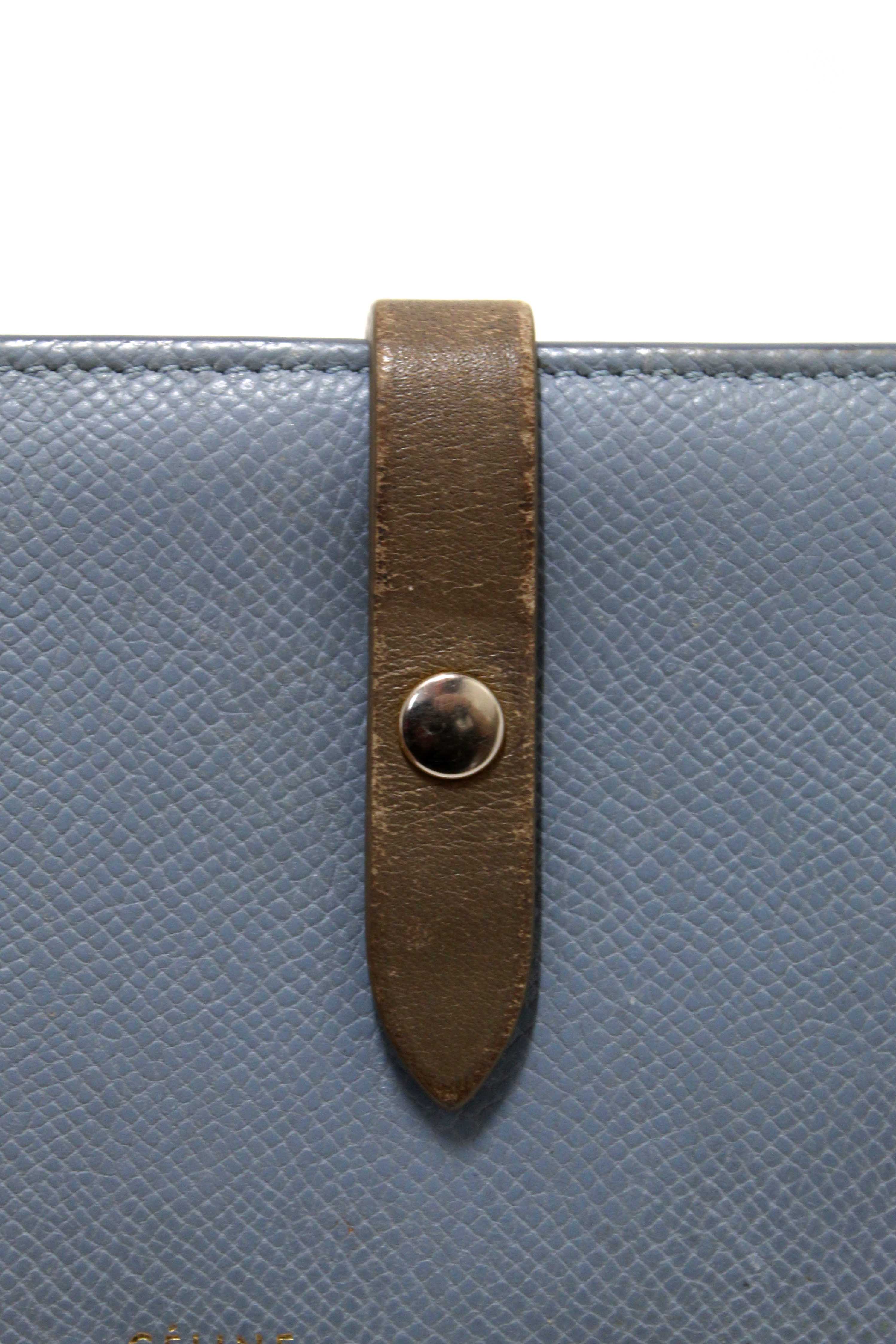 Authentic Celine Celine Blue/Grey Leather Multifunction Strap Wallet