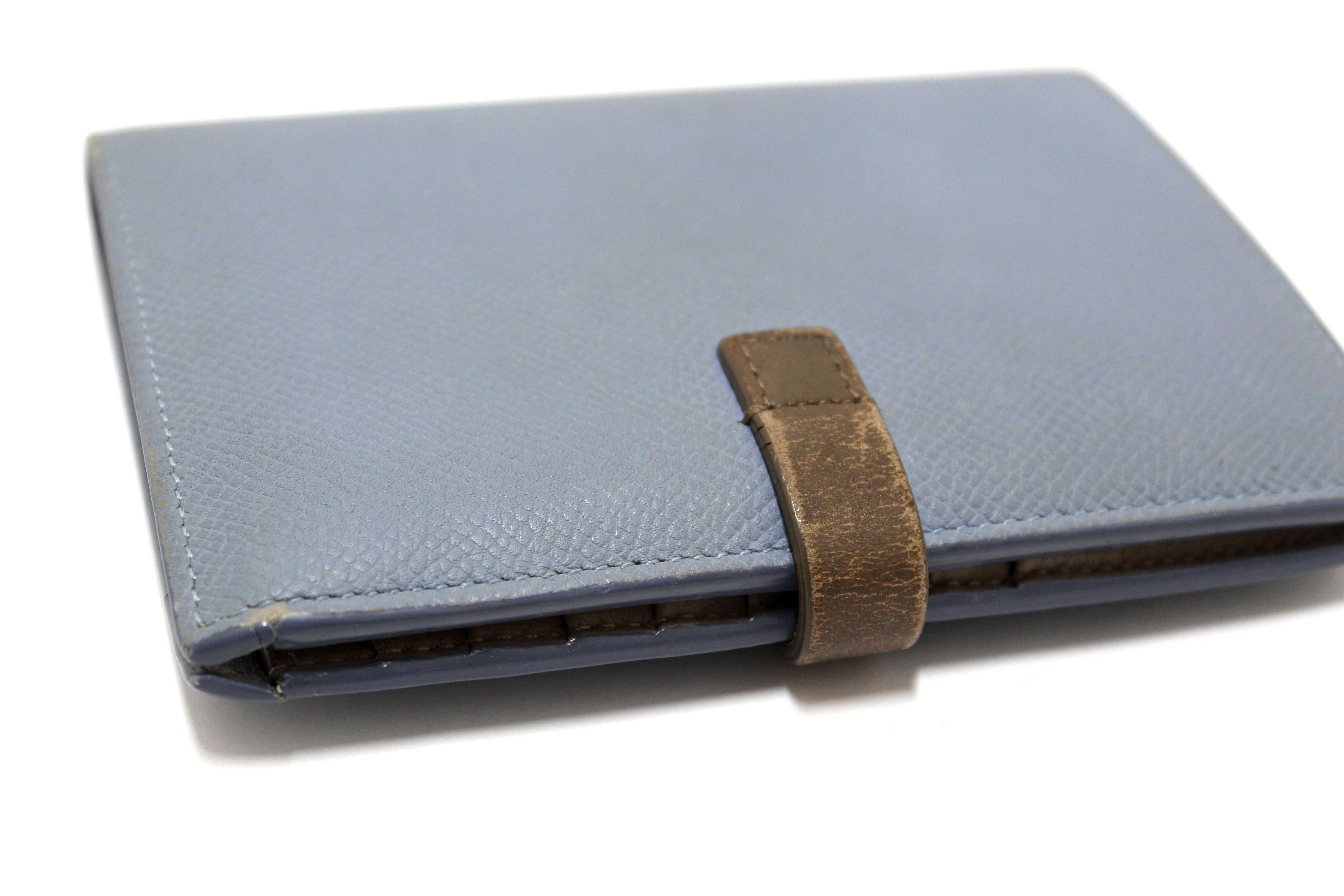 Authentic Celine Celine Blue/Grey Leather Multifunction Strap Wallet