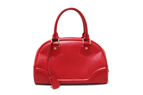 Authentic Louis Vuitton Red Epi Leather Montaigne PM Bowling Handbag Bag
