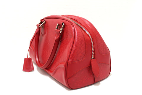 Authentic Louis Vuitton Red Epi Leather Montaigne PM Bowling Handbag Bag
