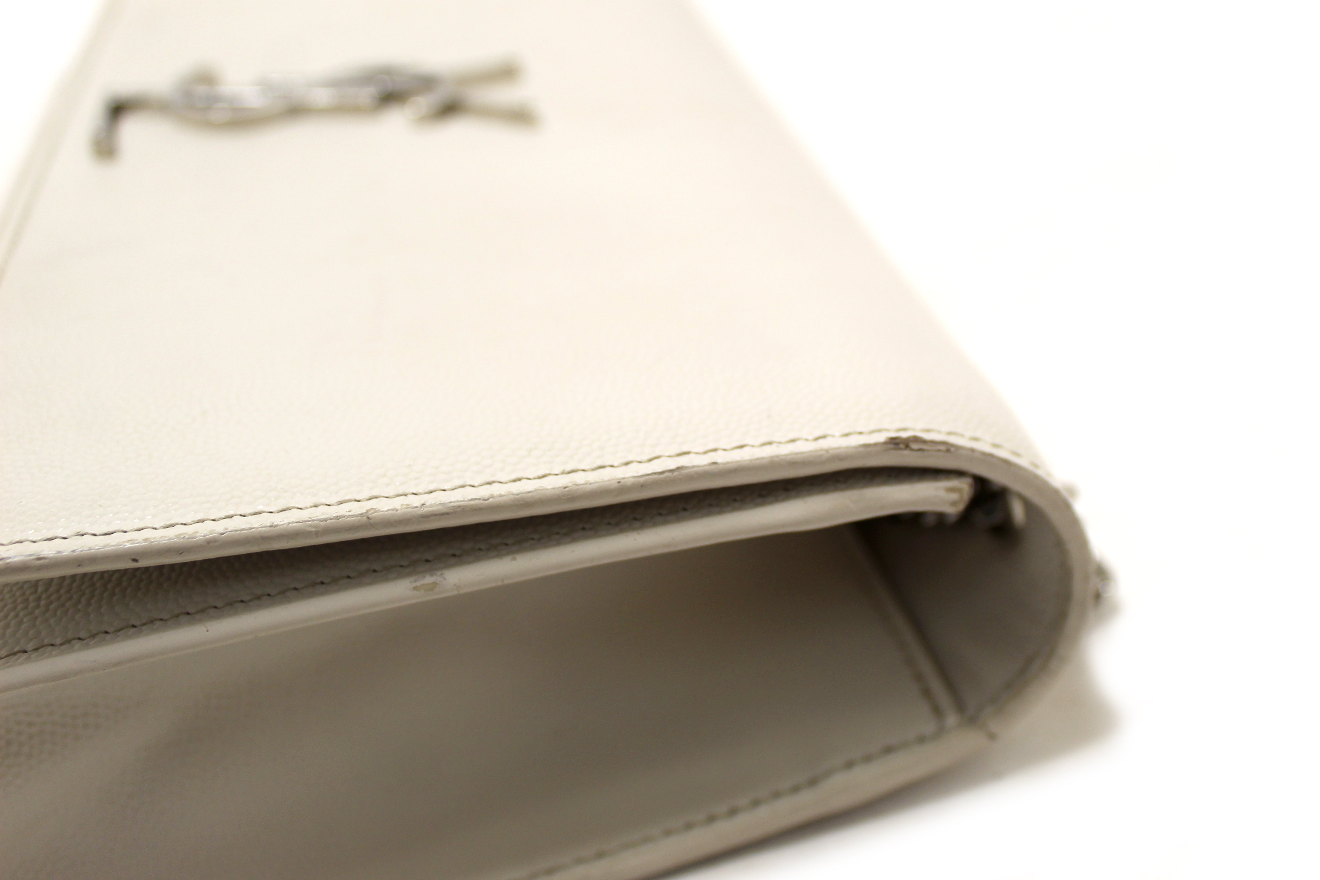 Authentic Yves Saint Laurent YSL Beige Leather Kate Flap Wallet On Chain/Clutch Bag