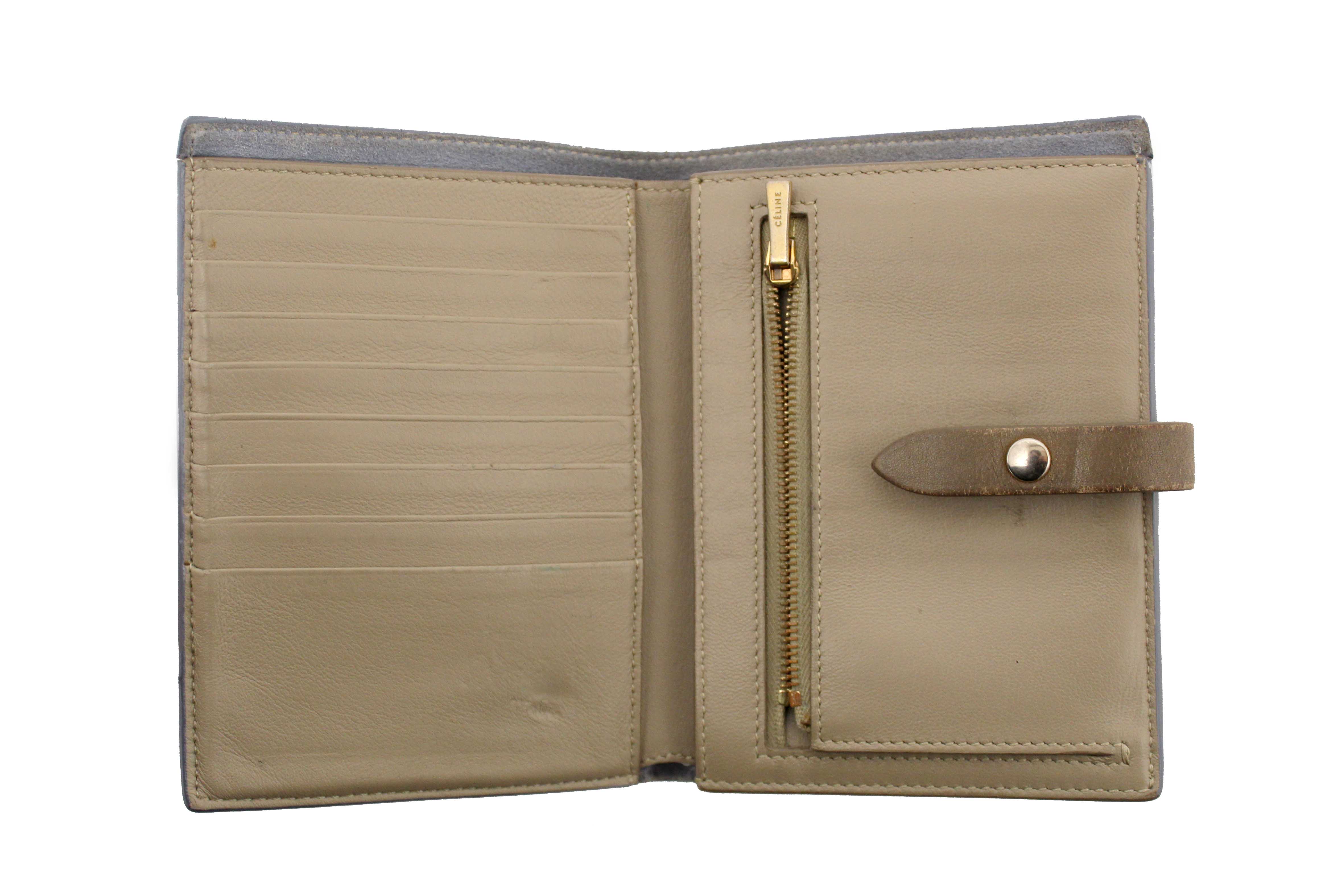 Authentic Celine Celine Blue/Grey Leather Multifunction Strap Wallet