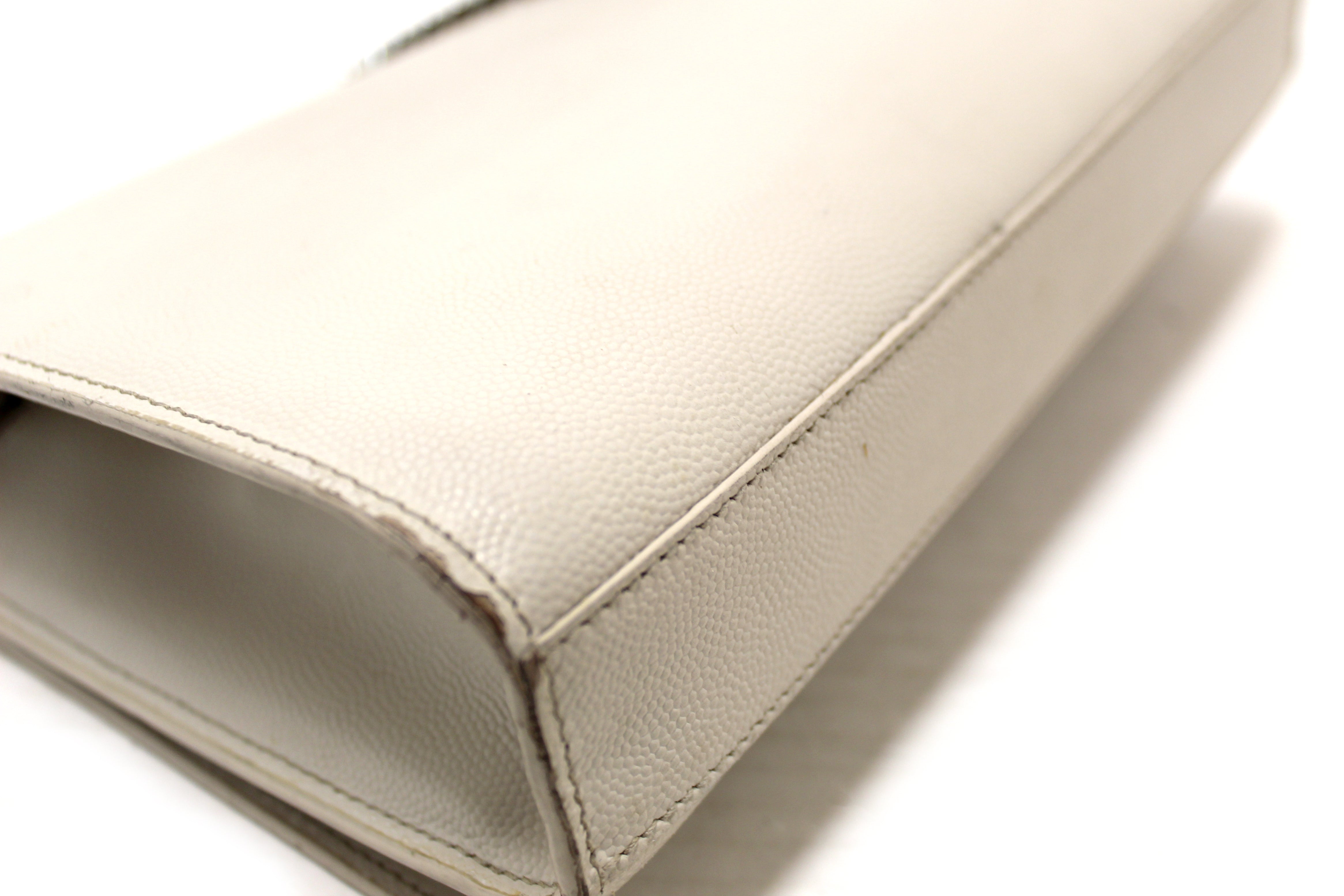 Authentic Yves Saint Laurent YSL Beige Leather Kate Flap Wallet On Chain/Clutch Bag