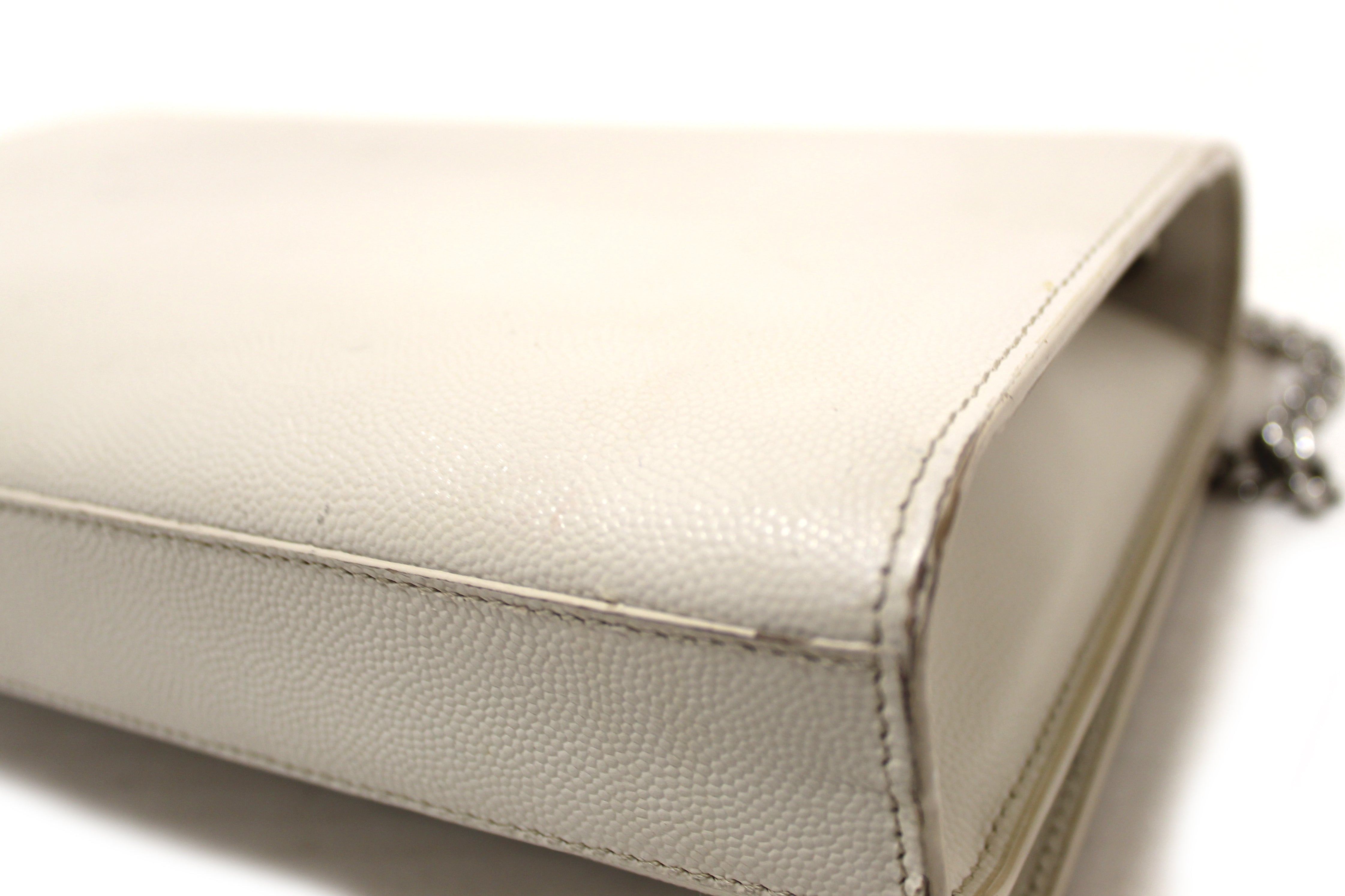 Authentic Yves Saint Laurent YSL Beige Leather Kate Flap Wallet On Chain/Clutch Bag
