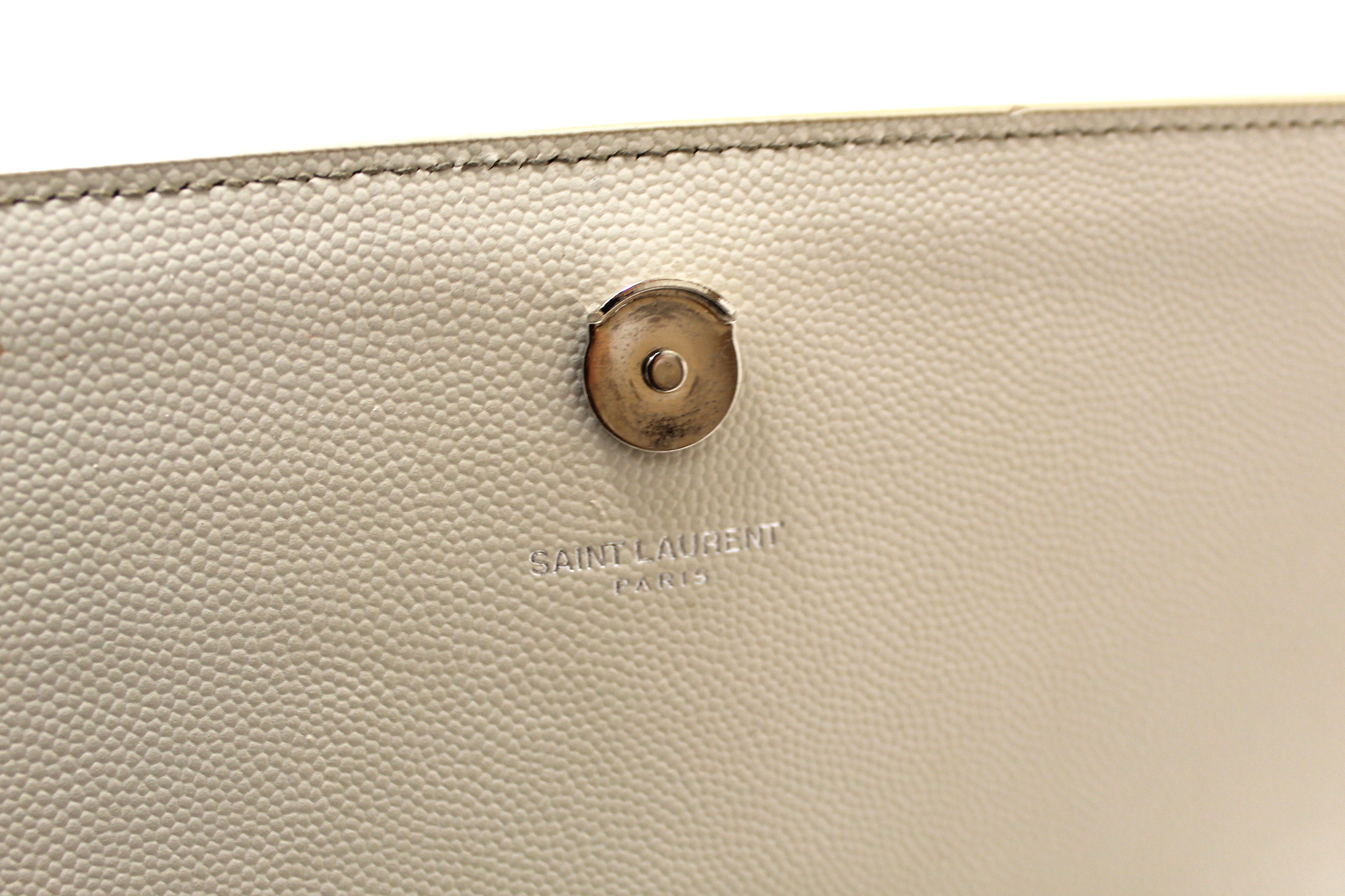 Authentic Yves Saint Laurent YSL Beige Leather Kate Flap Wallet On Chain/Clutch Bag