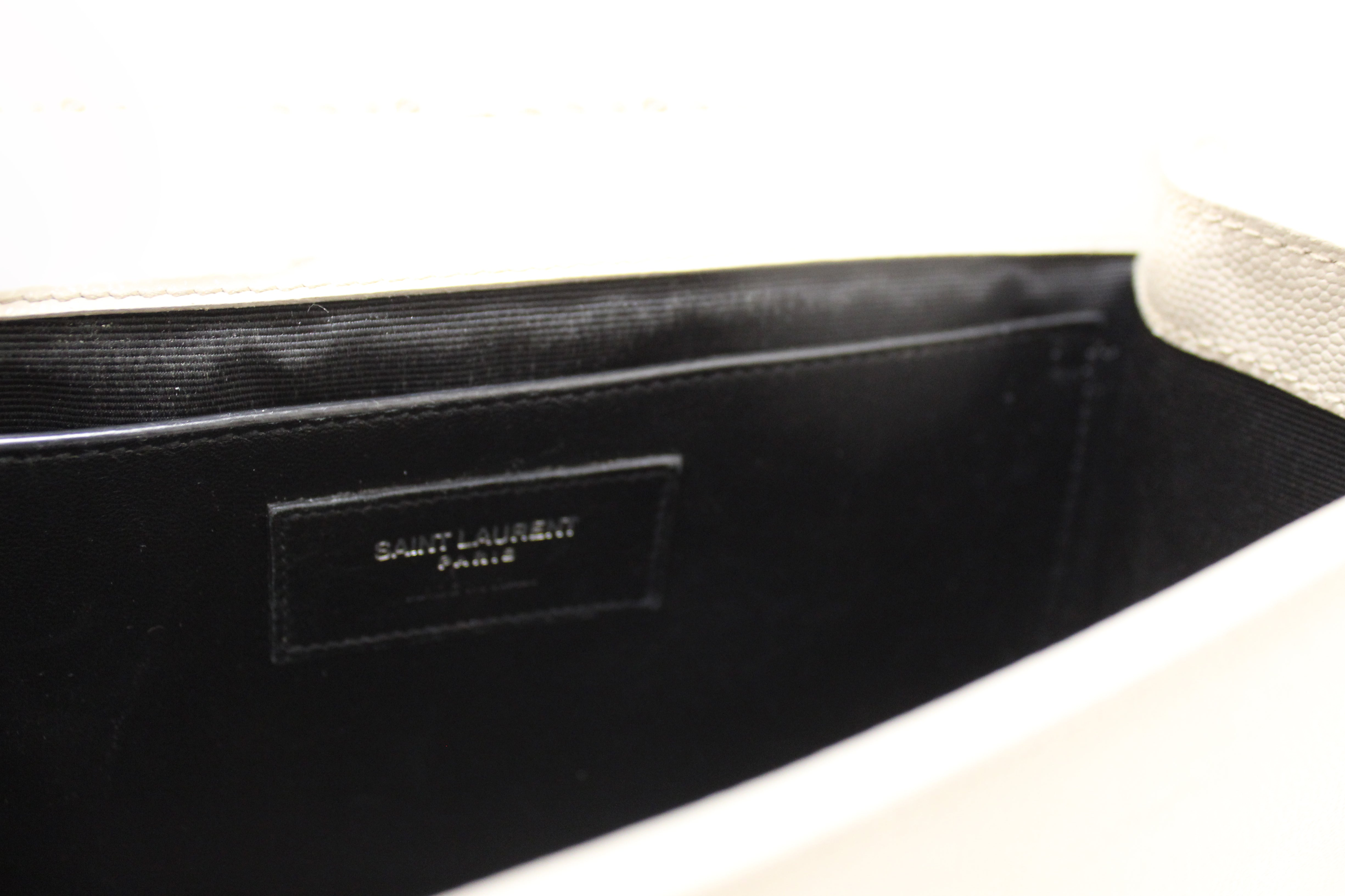 Authentic Yves Saint Laurent YSL Beige Leather Kate Flap Wallet On Chain/Clutch Bag