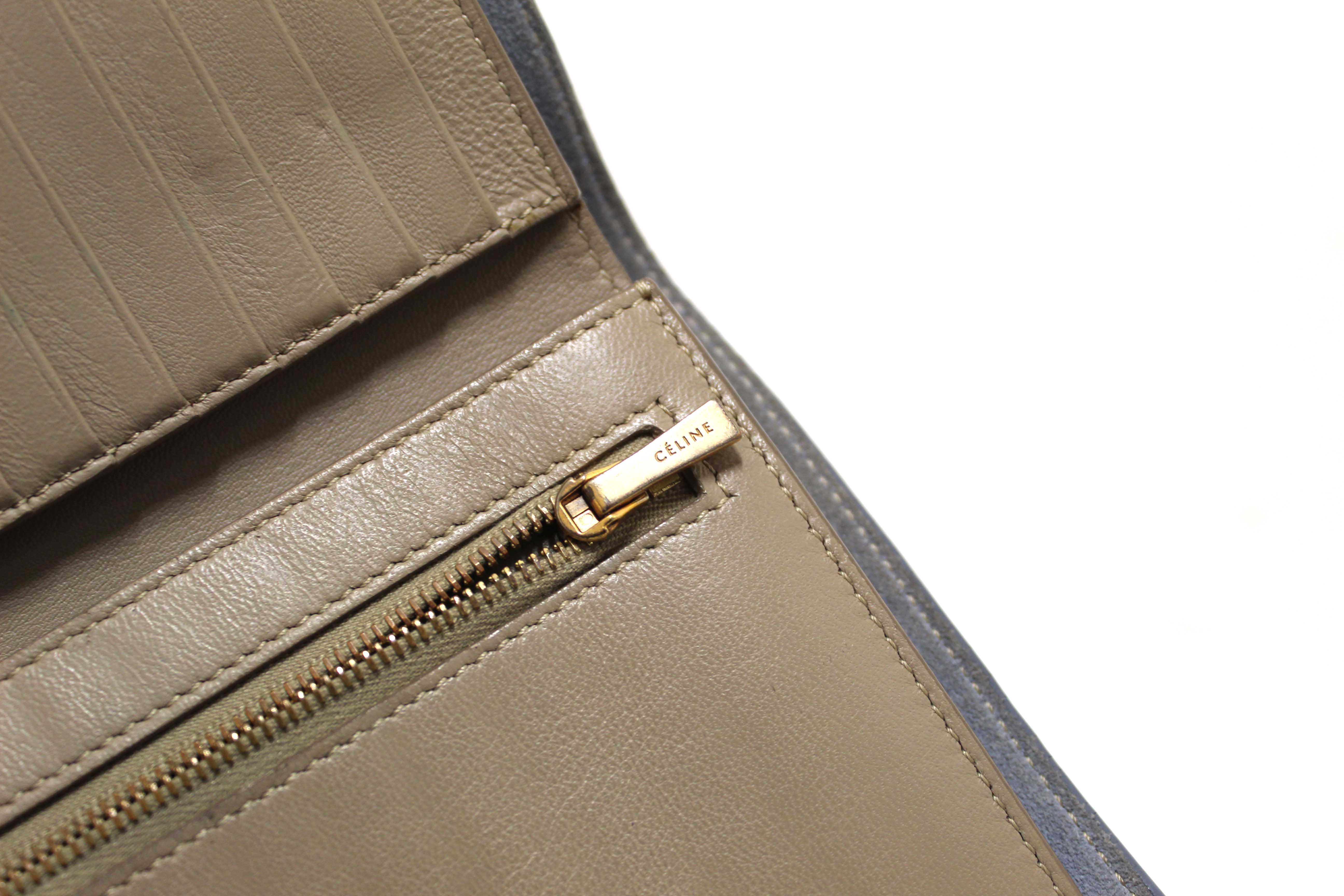 Authentic Celine Celine Blue/Grey Leather Multifunction Strap Wallet