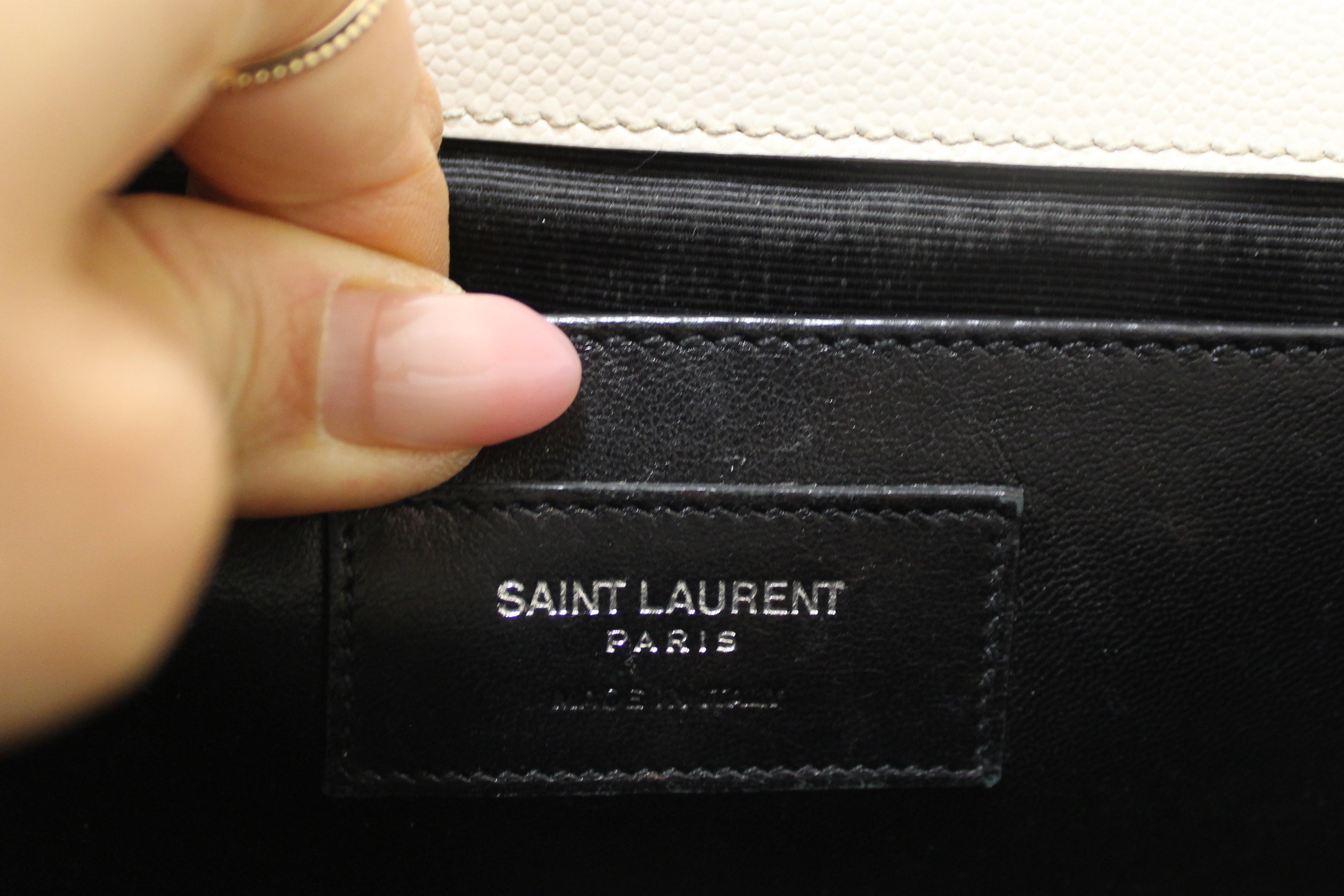 Authentic Yves Saint Laurent YSL Beige Leather Kate Flap Wallet On Chain/Clutch Bag