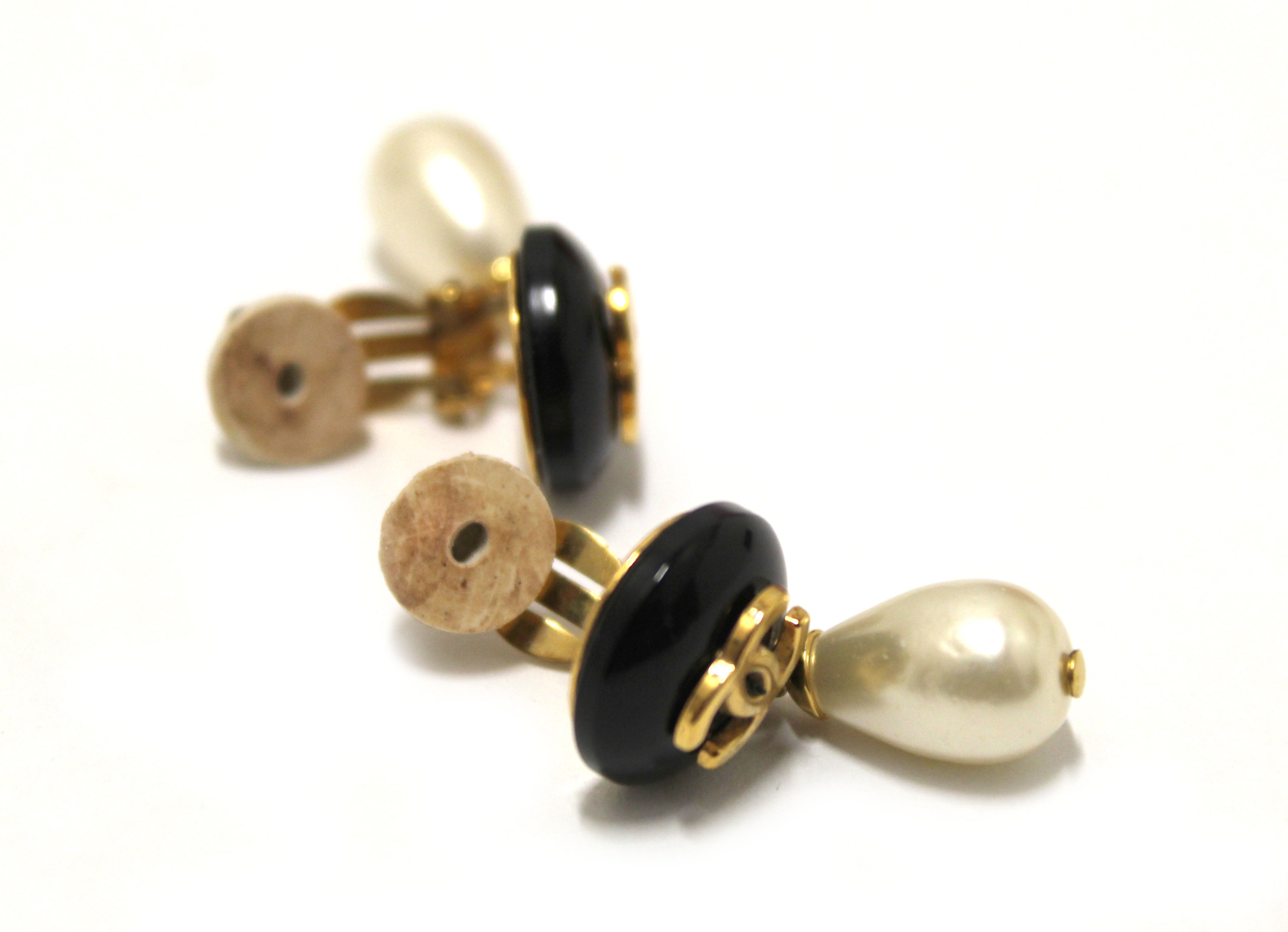 Gold Metal and Black Satin Woven Chain CC Earrings, 2012