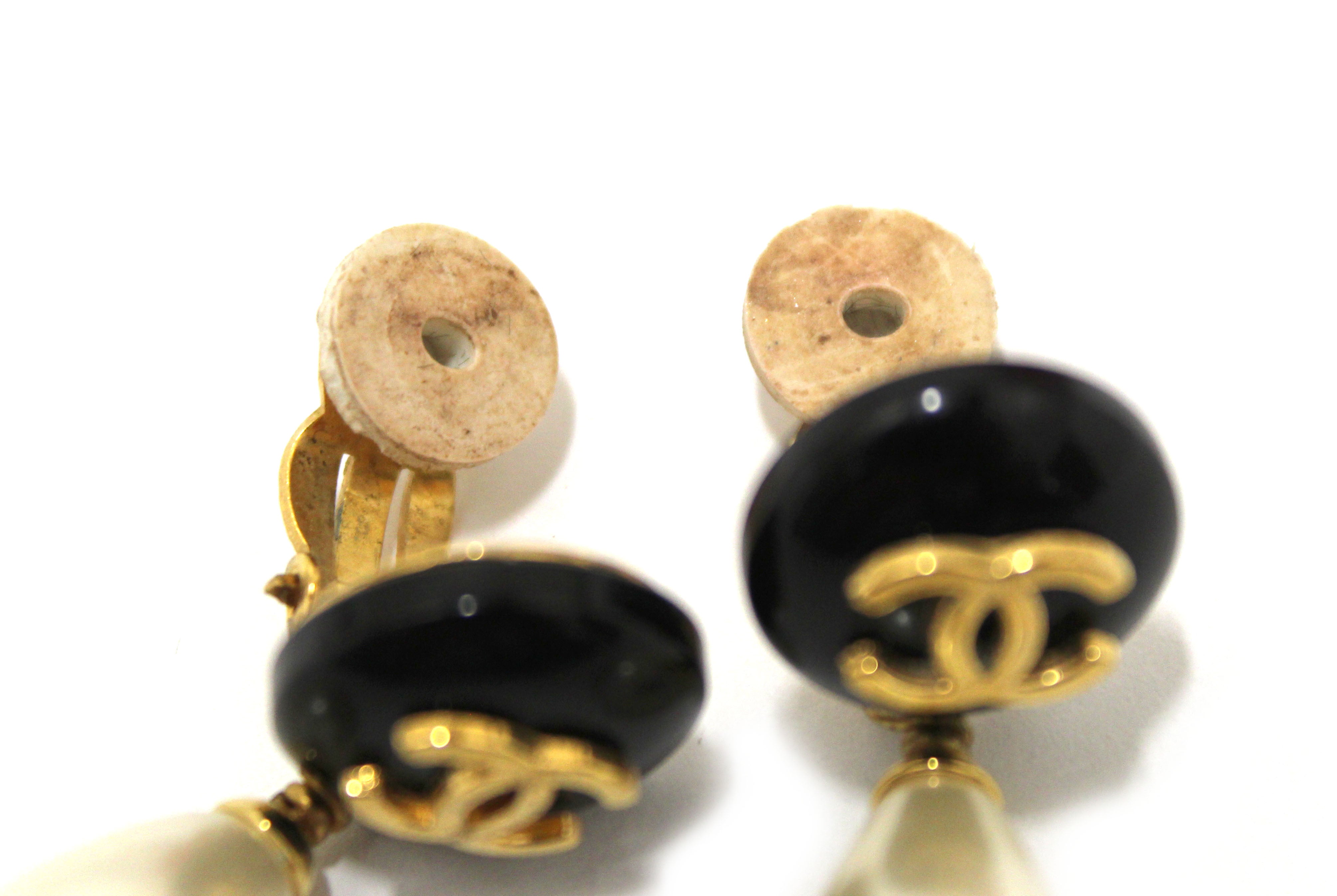 Chanel Earrings Gold Black Clip-On 160754 - 2 Pieces