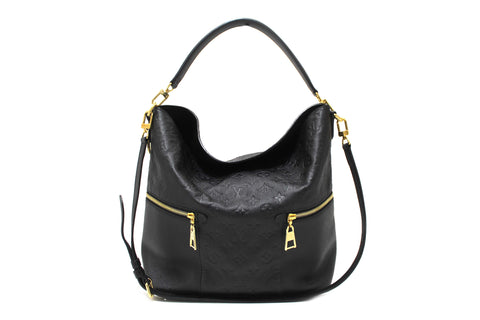Authentic Louis Vuitton Black Monogram Empreinte Leather Melie Hobo Bag