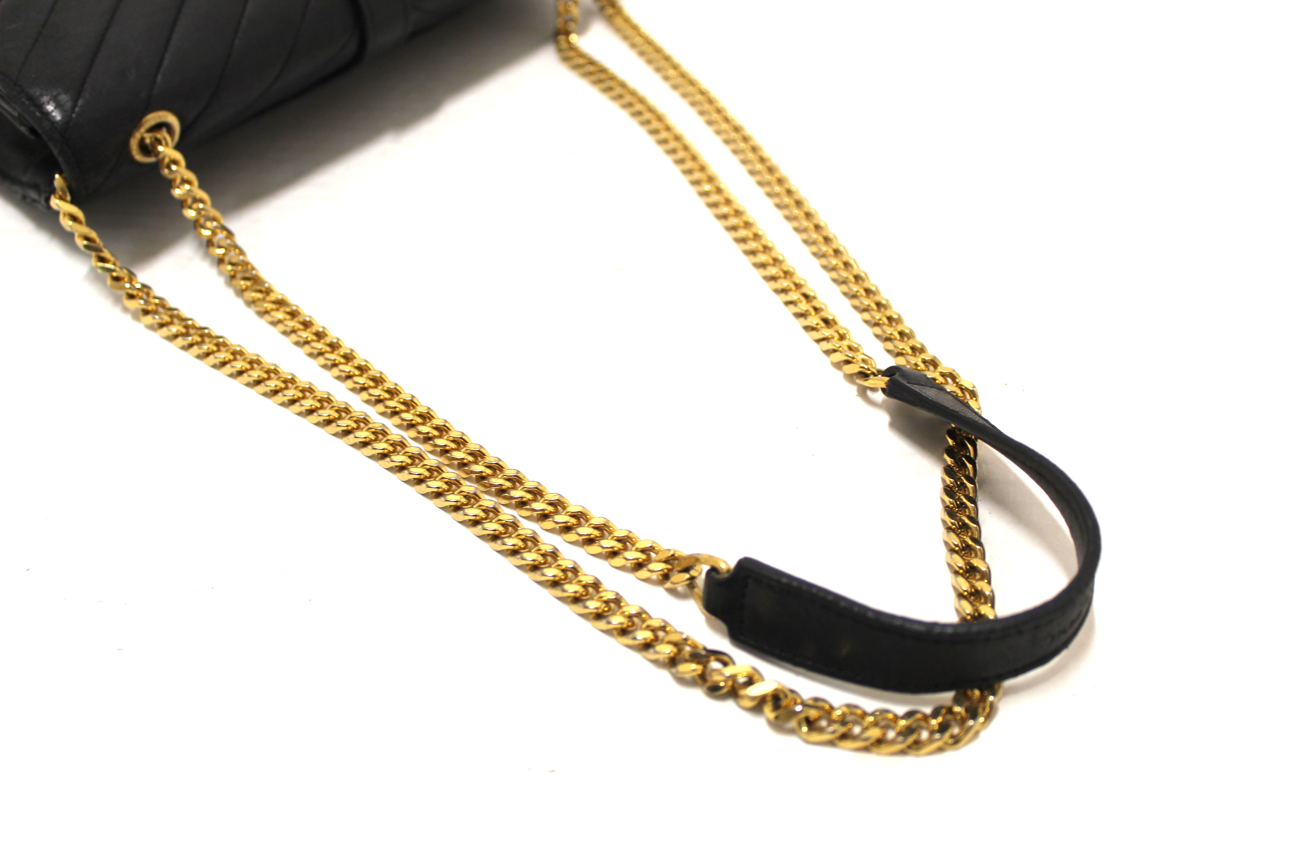 Authentic YSL Saint Laurent Black Matelasse Grain De Poudre Chevron Envelop Chain Crossbody Bag