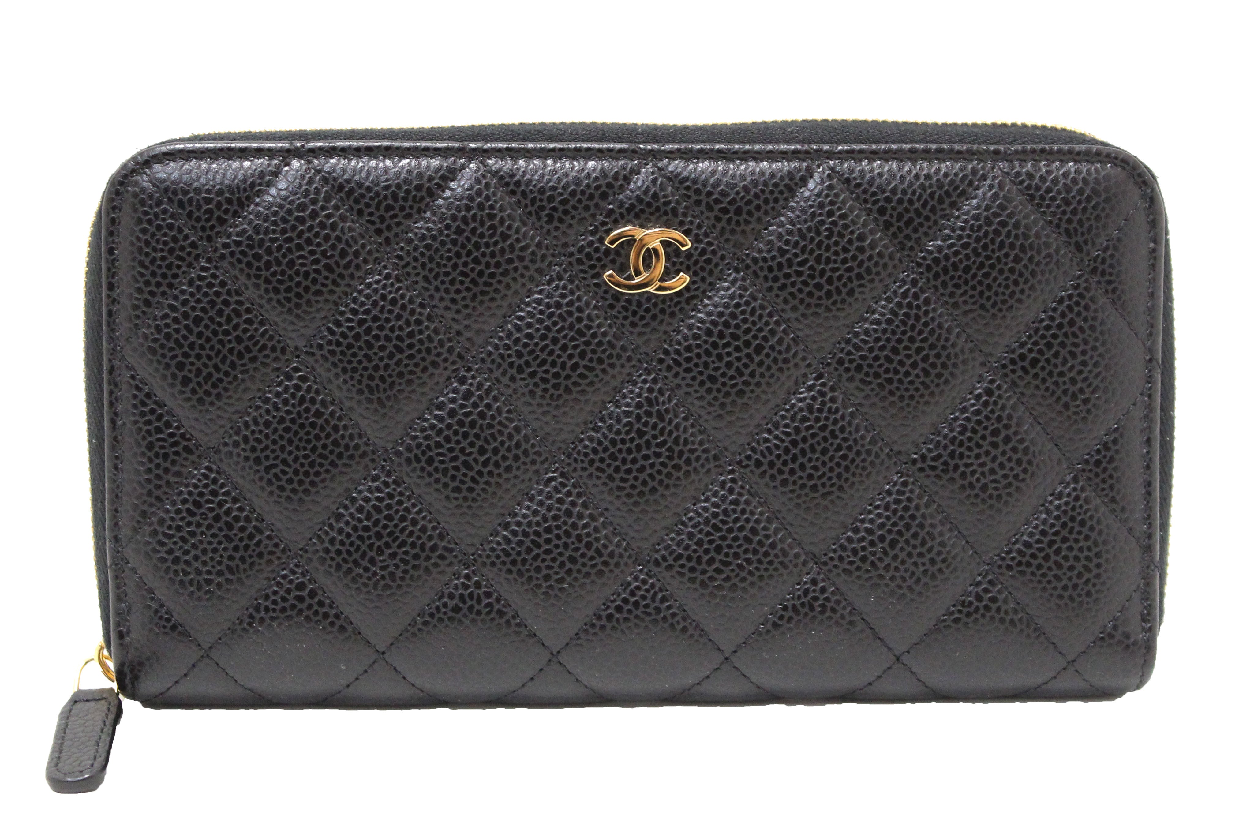 CHANEL, Bags, Authentic Chanel Black Caviar Quilted Zip Around Wallet