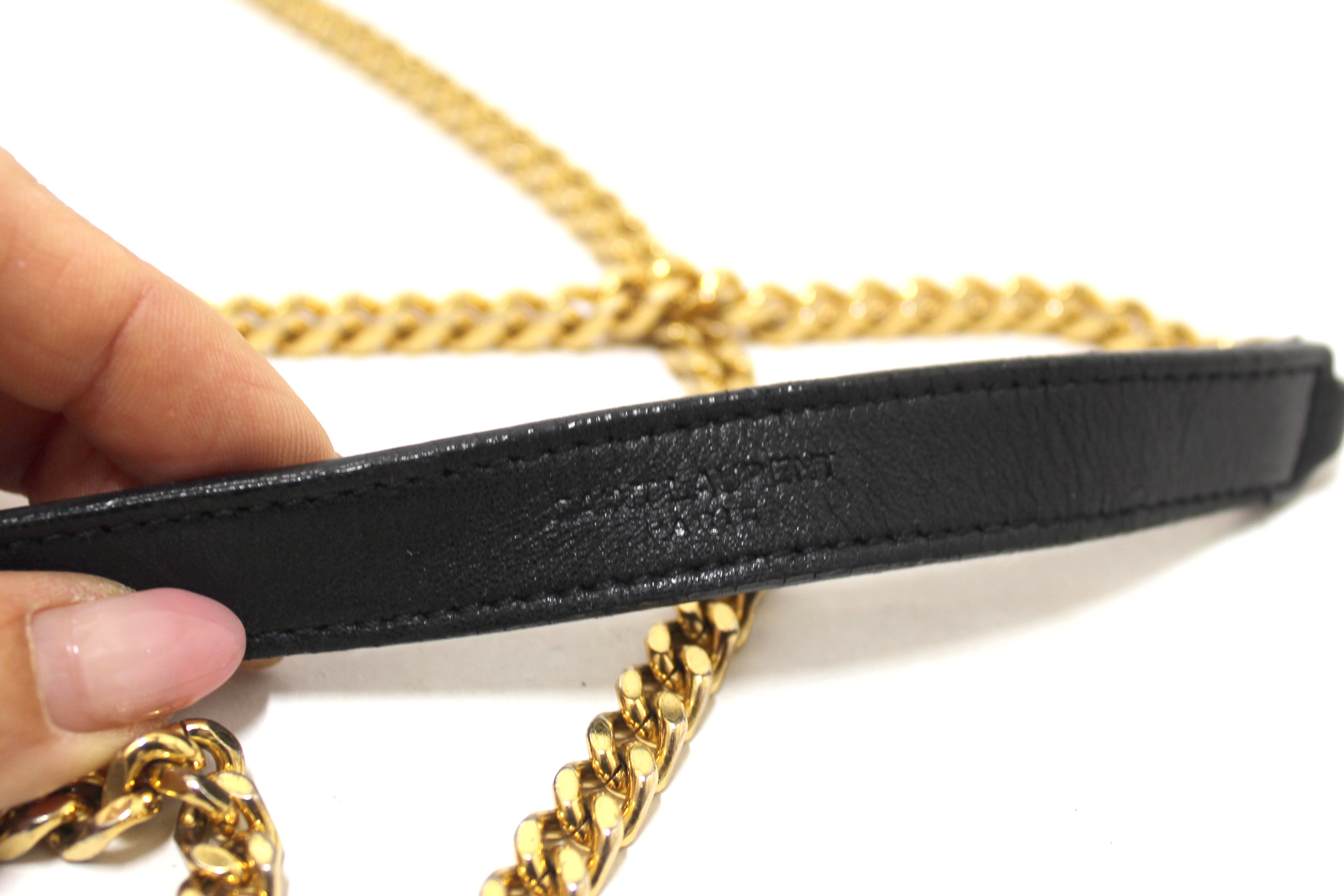 Authentic YSL Saint Laurent Black Matelasse Grain De Poudre Chevron Envelop Chain Crossbody Bag