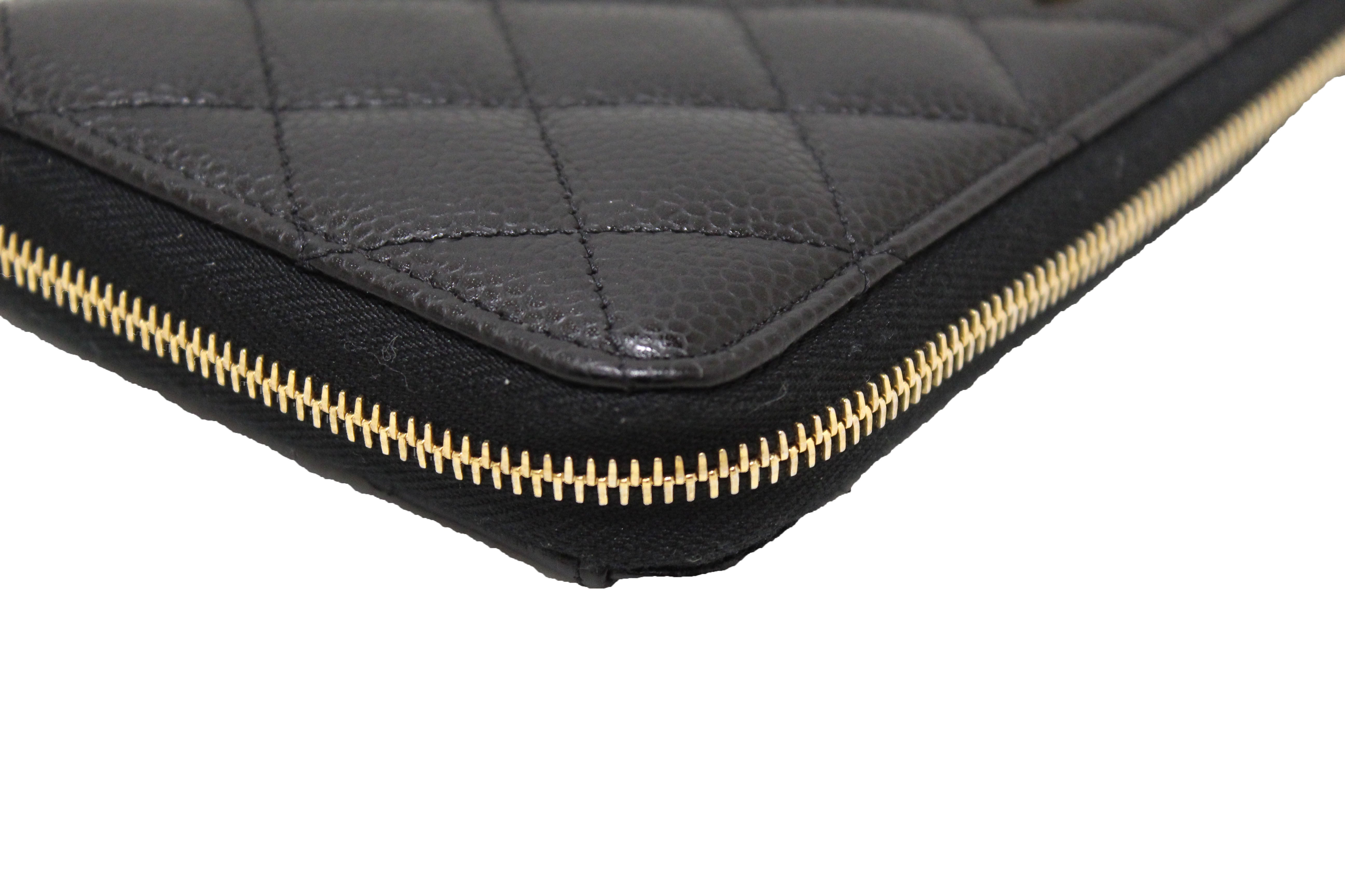 Authentic Chanel Black Quilted Caviar Leather Classic Long Zipped Wallet