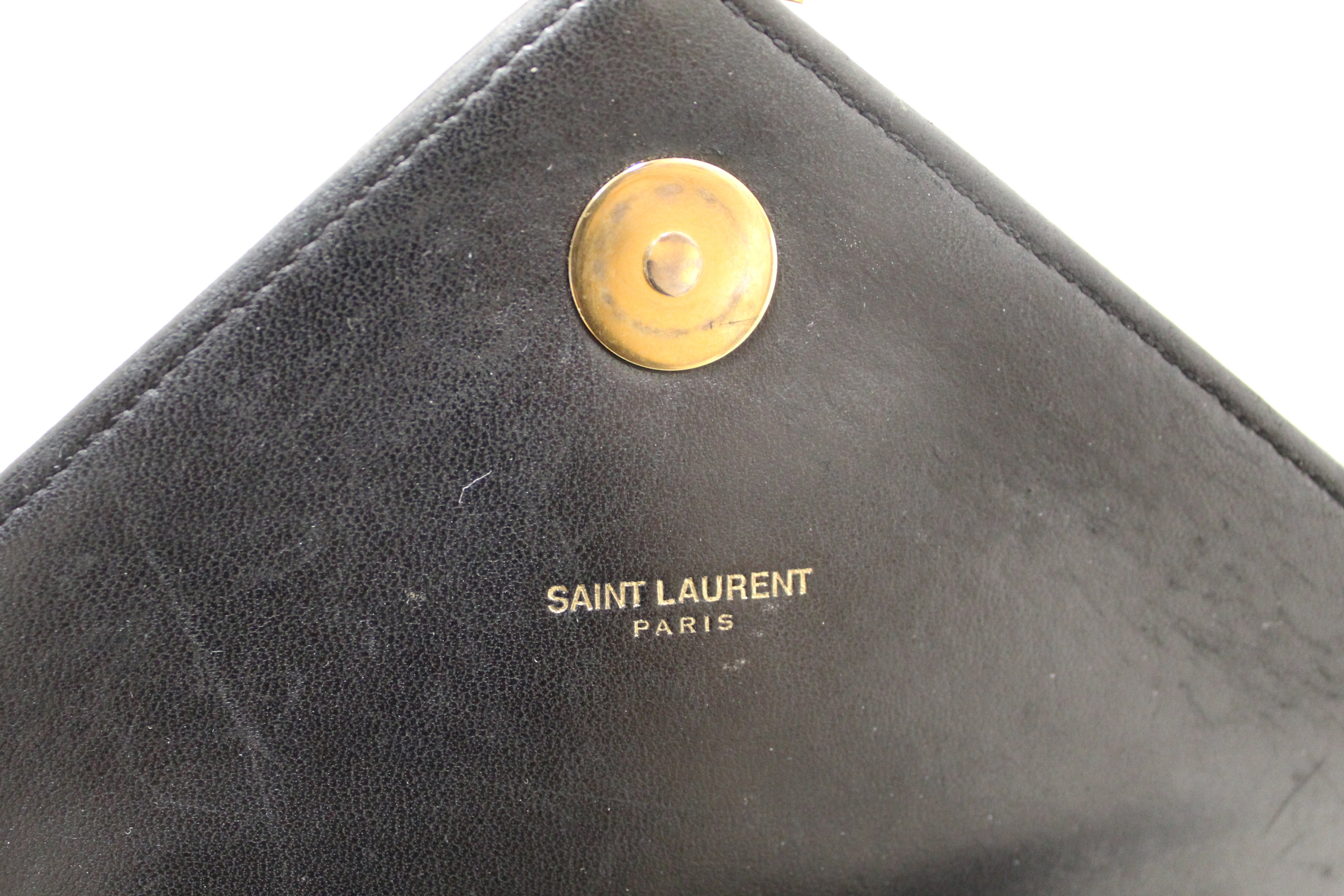 Authentic YSL Saint Laurent Black Matelasse Grain De Poudre Chevron Envelop Chain Crossbody Bag