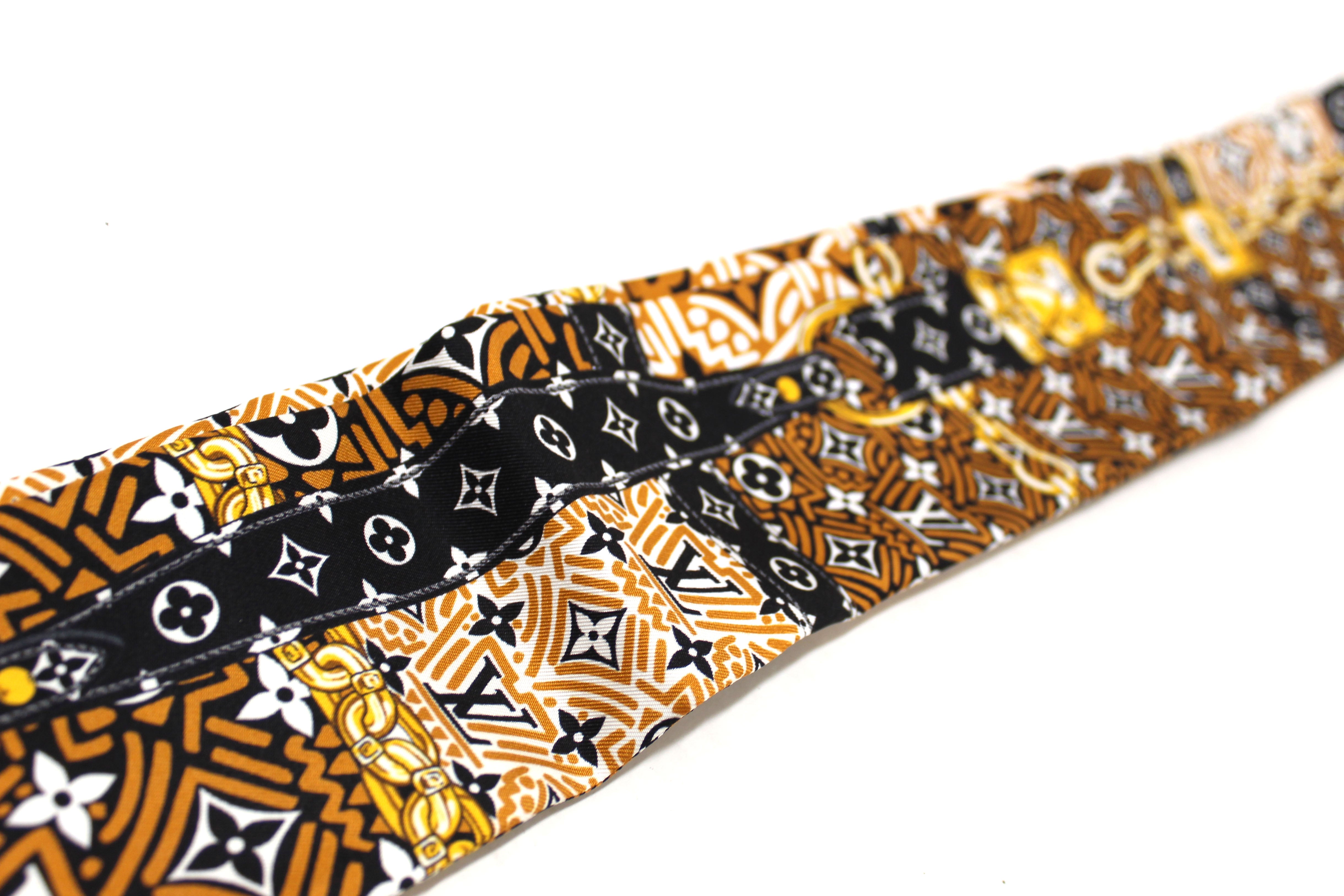 NEW Authentic Louis Vuitton Silk Caramel Monogram Crafty Confidential Twilly Bandeau Scarf