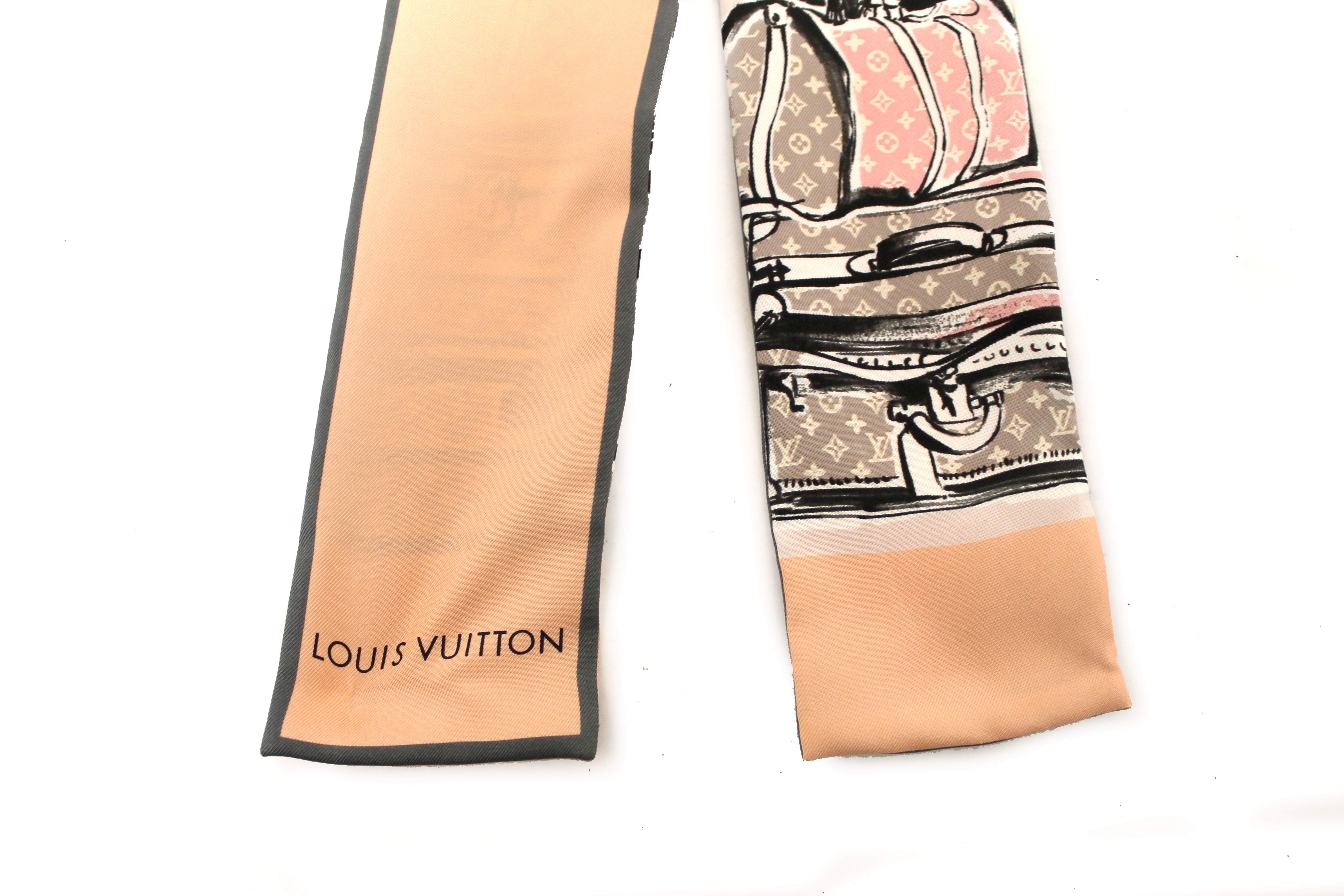 Authentic Louis Vuitton Silk Monogram Trunks Rose Poudre Twilly Bandeau Scarf