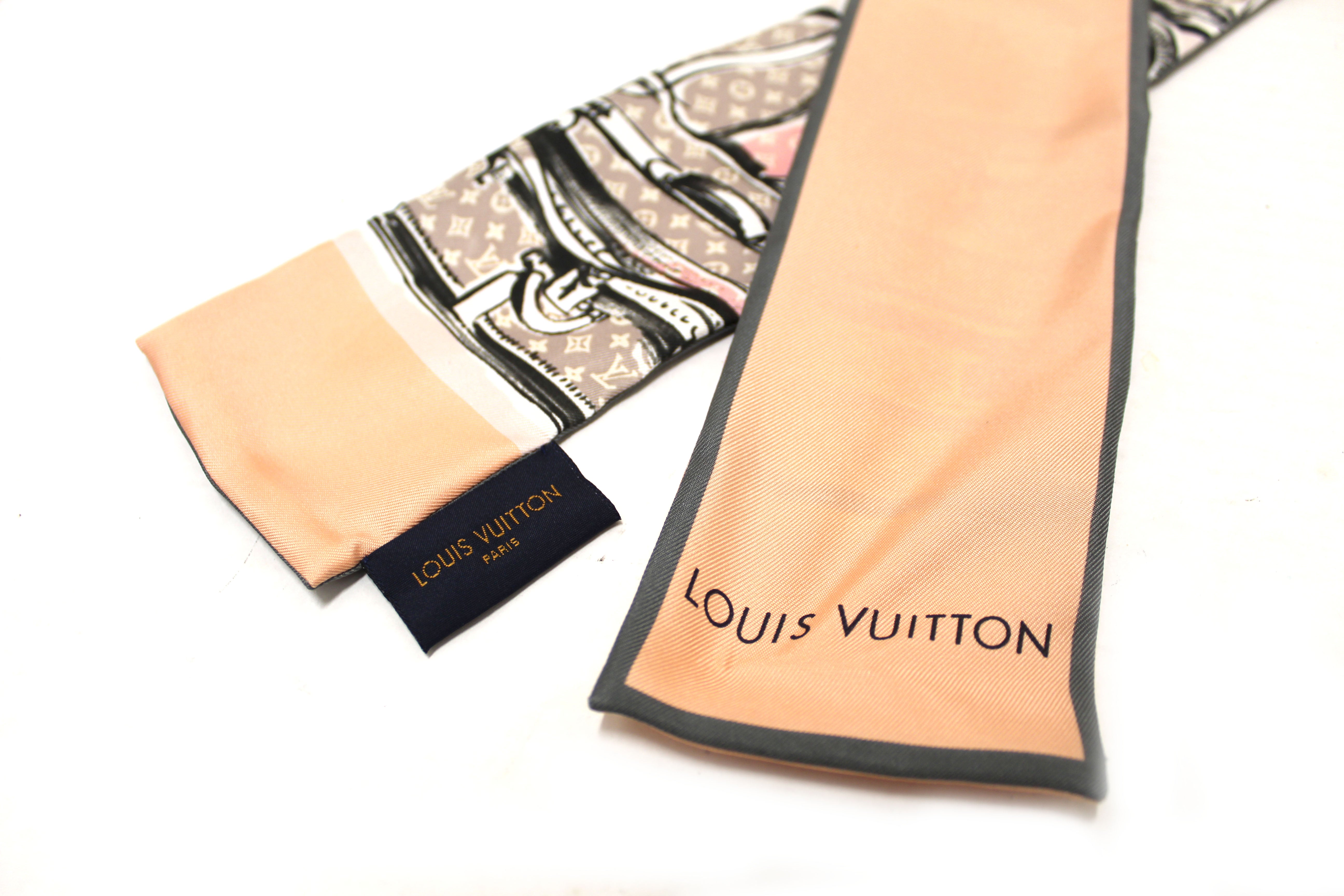 Authentic Louis Vuitton Silk Monogram Trunks Rose Poudre Twilly Bandeau Scarf