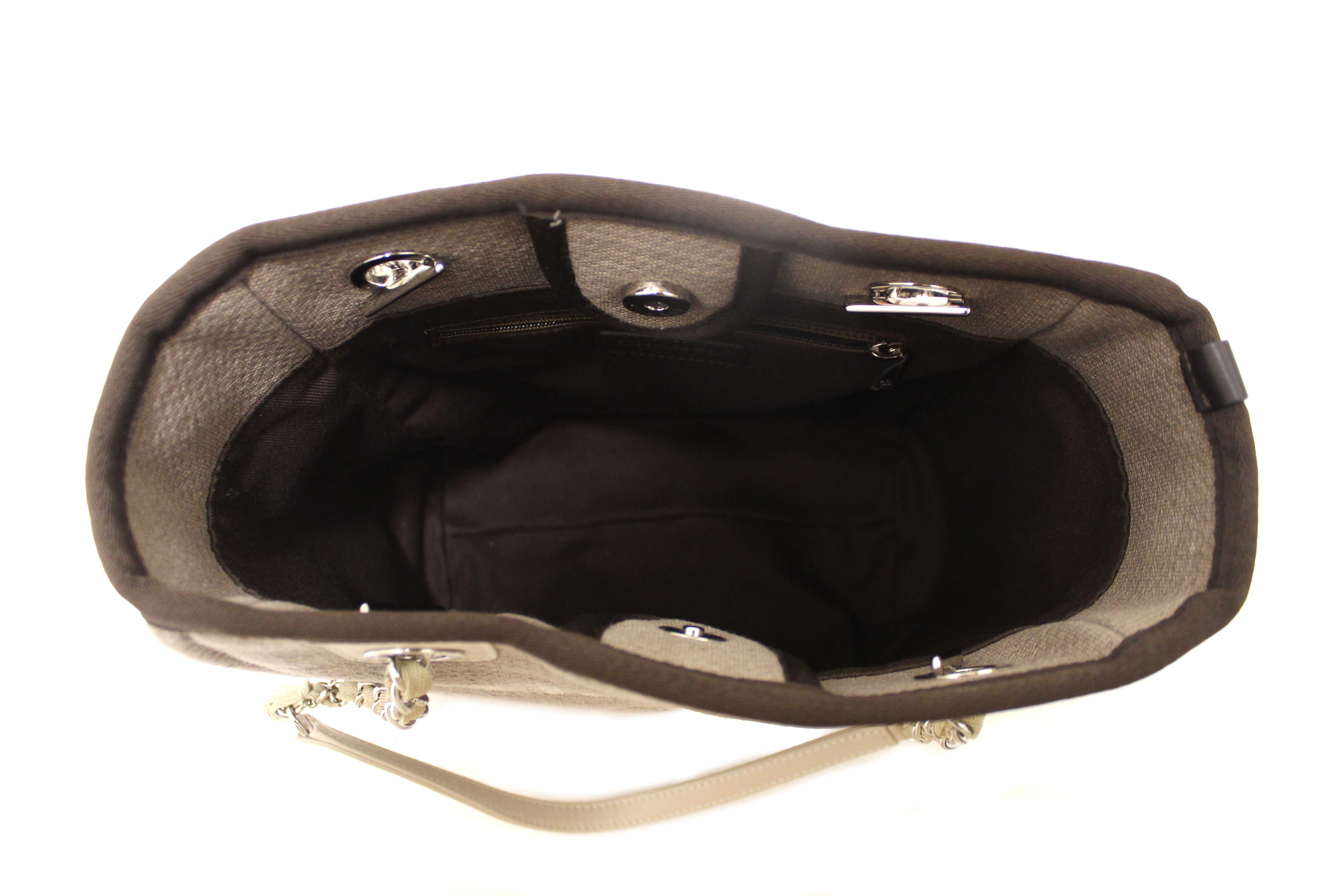 Authentic Chanel Grey Mixed Fibers Small Deauville Shopper Tote Bag